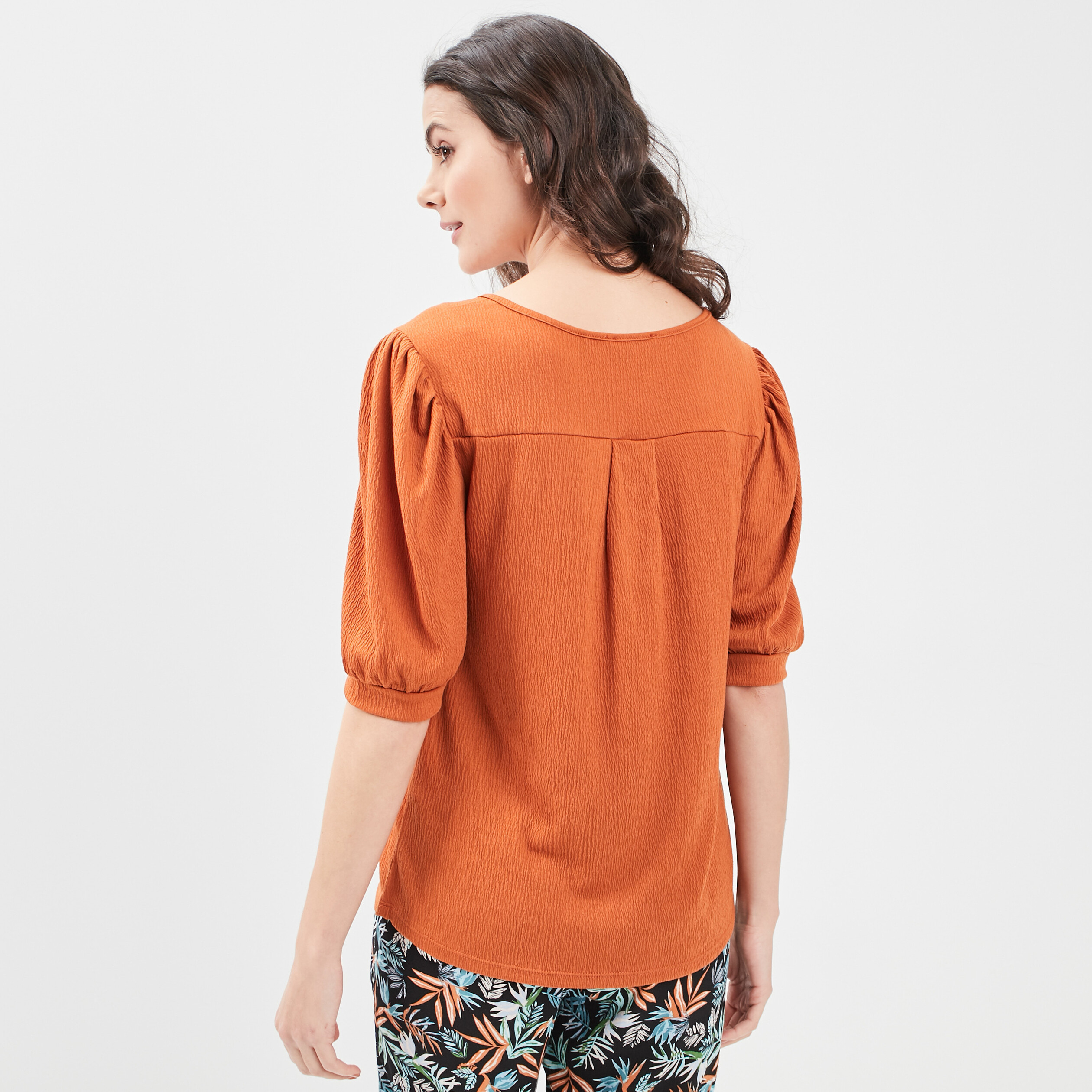 T-shirt manches 3 4 terracotta femme | La Halle