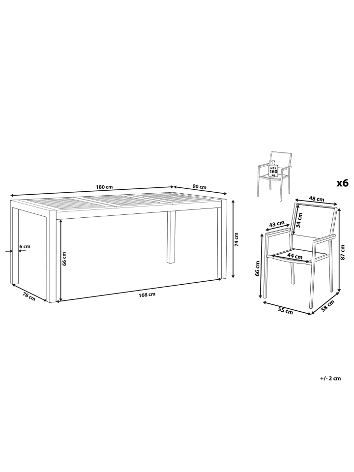 Beliani 7-tlg Gartentisch Set GROSSETO in Heller Holzfarbton/Beige/Silber günstig kaufen onesize