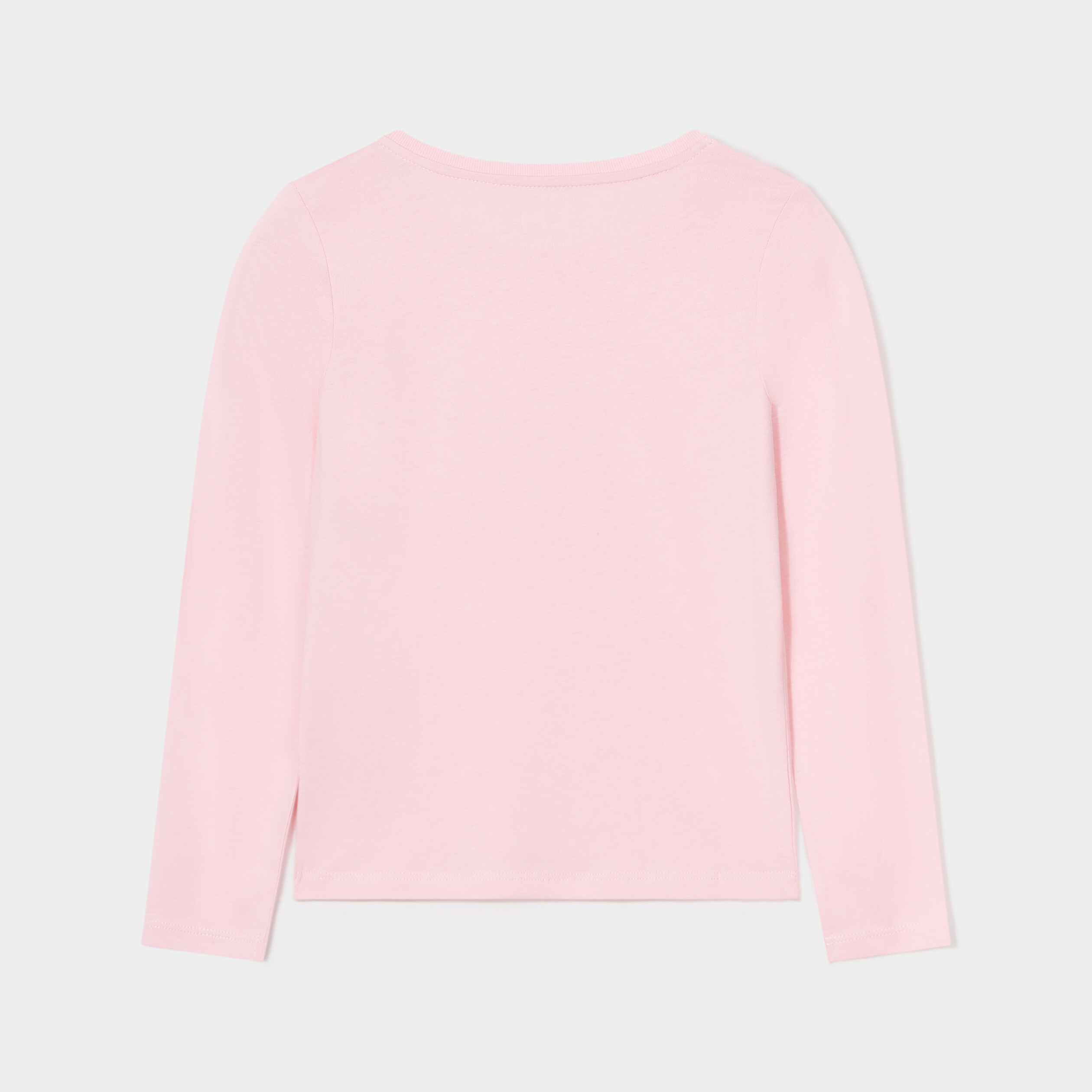 T-shirt col rond manches longues coton rose clair fille | La Halle