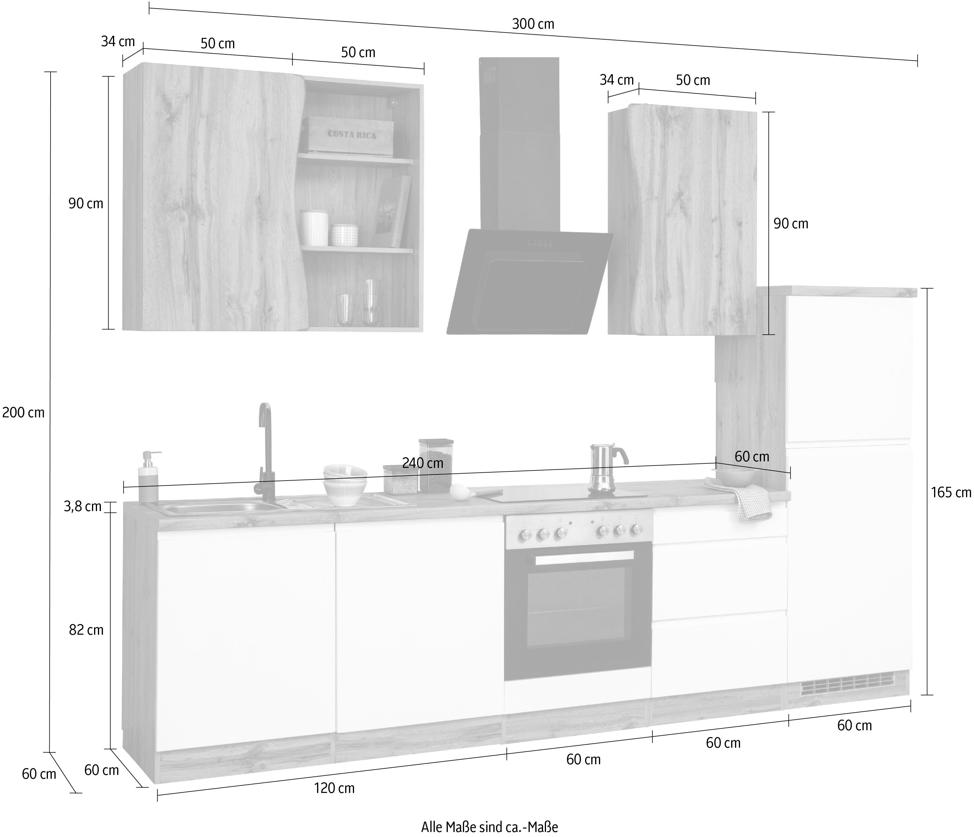 HELD MÖBEL Küche Bruneck, 300cm breit, wahlweise mit oder ohne E-Geräte, hochwertige MDF-Fronten