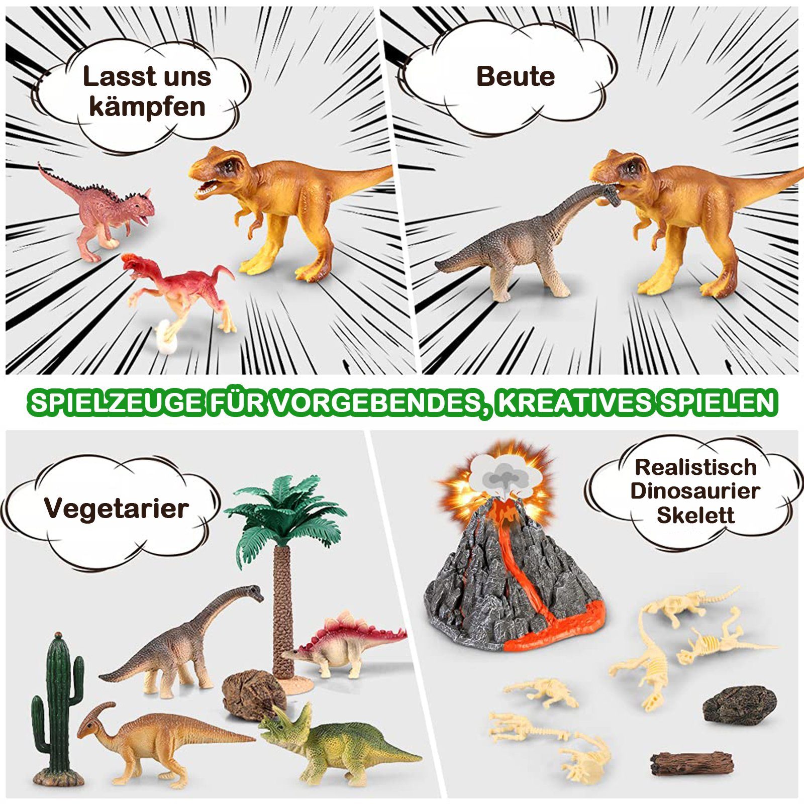 Wenta Spielfigur Dinosaurier-Vulkan-Spielset für Kinder, (Realistische Dinosaurierfiguren und Lernspielzeug), Ideal für Kinder im Alter von 3-8 Jahren