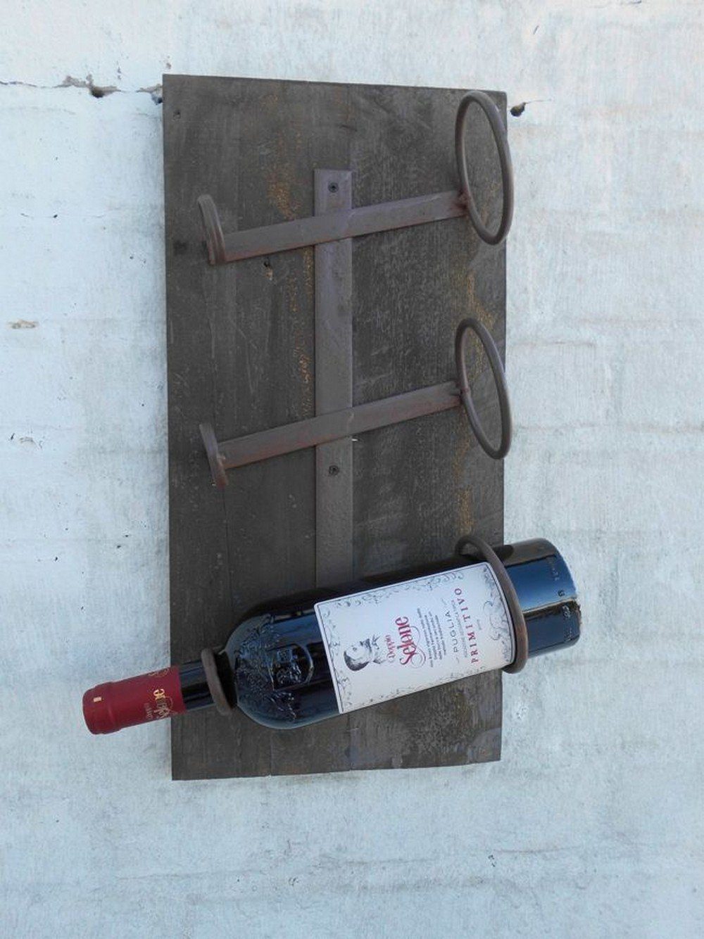 Deko-Impression Weinregal Wandweinregal Weinregal Weinflaschenhalter Holz u. Eisen massiv 47 cm, 1-tlg.