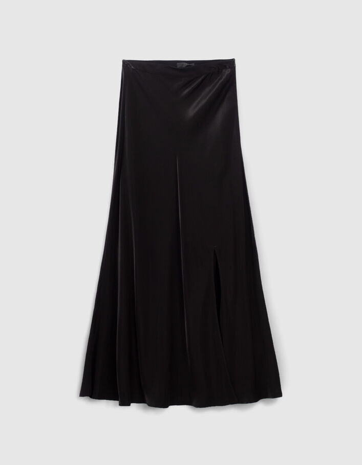 Jupe longue noire fendue en viscose Femme