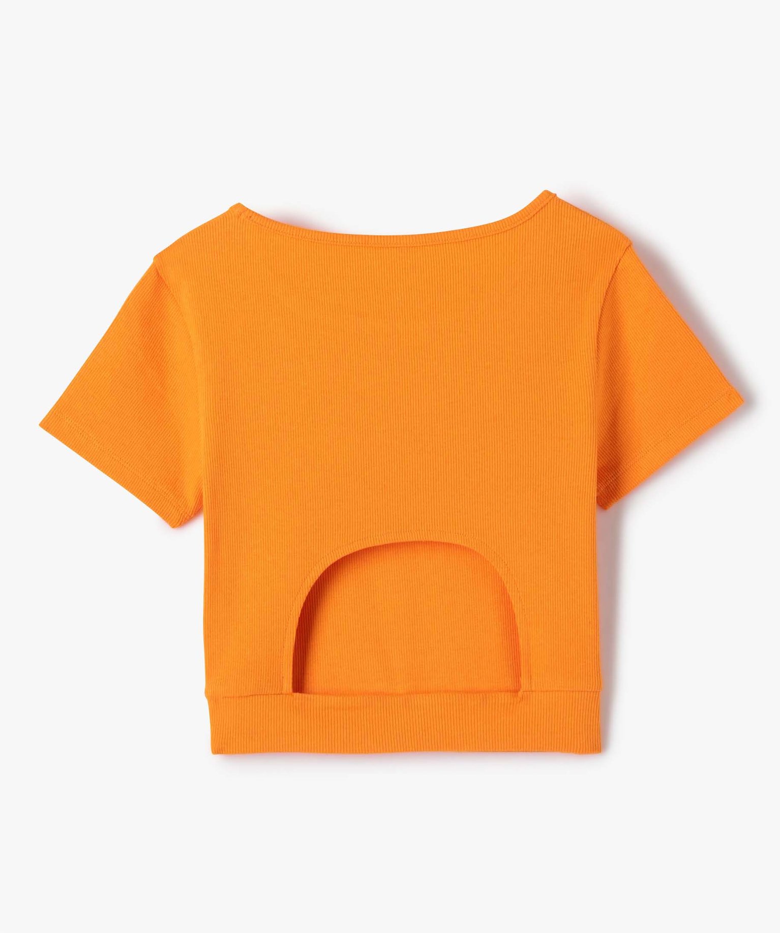 Tee-shirt fille en maille ctelée coupe courte orange clair | GEMO