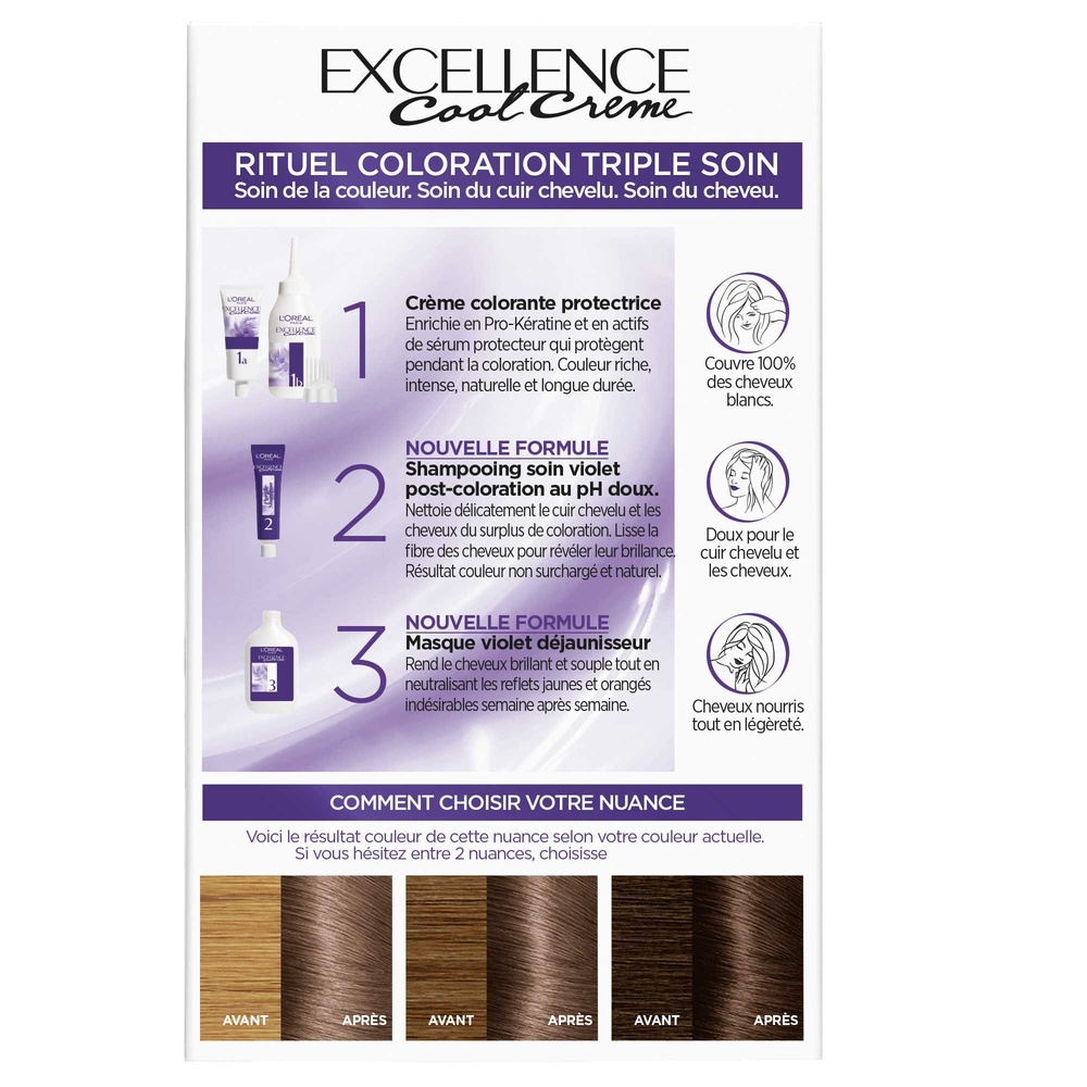 L'Oréal Paris Excellence Cool Crème Coloration permanente cendrée anti-reflets jaunes indésirables