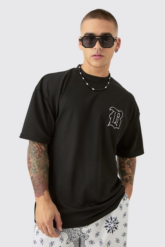 Oversize Mesh-Oberteil mit B-Applikation