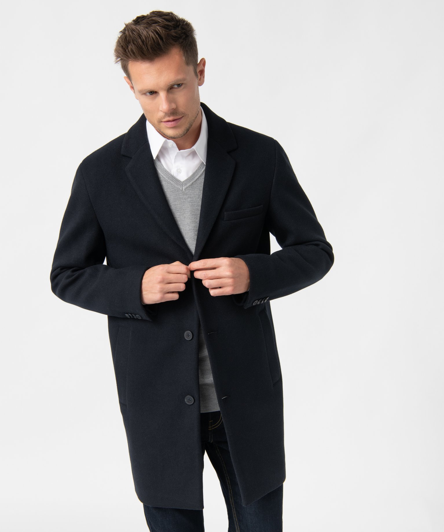 Manteau homme court fermeture 3 boutons bleu fonce | GEMO