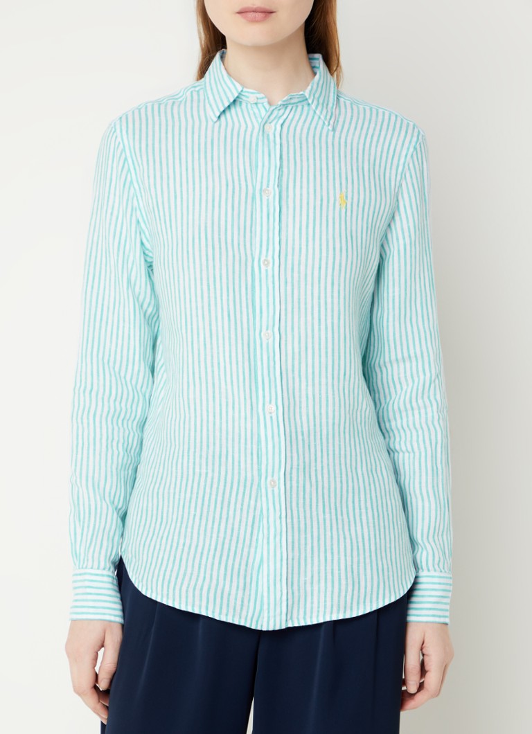 Ralph Lauren  Blouse van linnen met streepprint en logoborduring