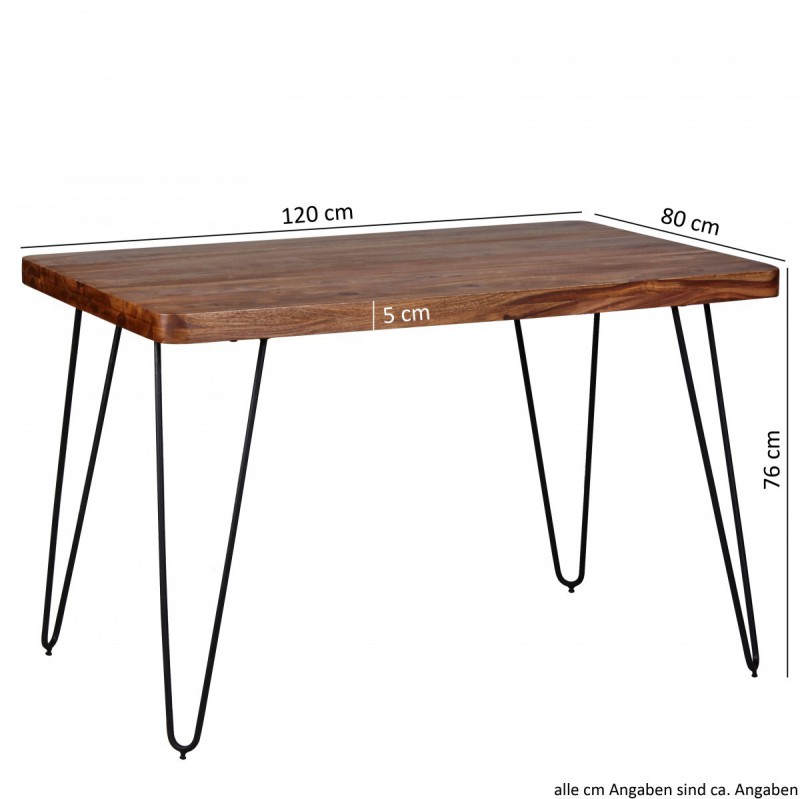 Wohnling Massivholz Sheesham Esstisch 120 x 80 x 76 cm Küchentisch Massiv