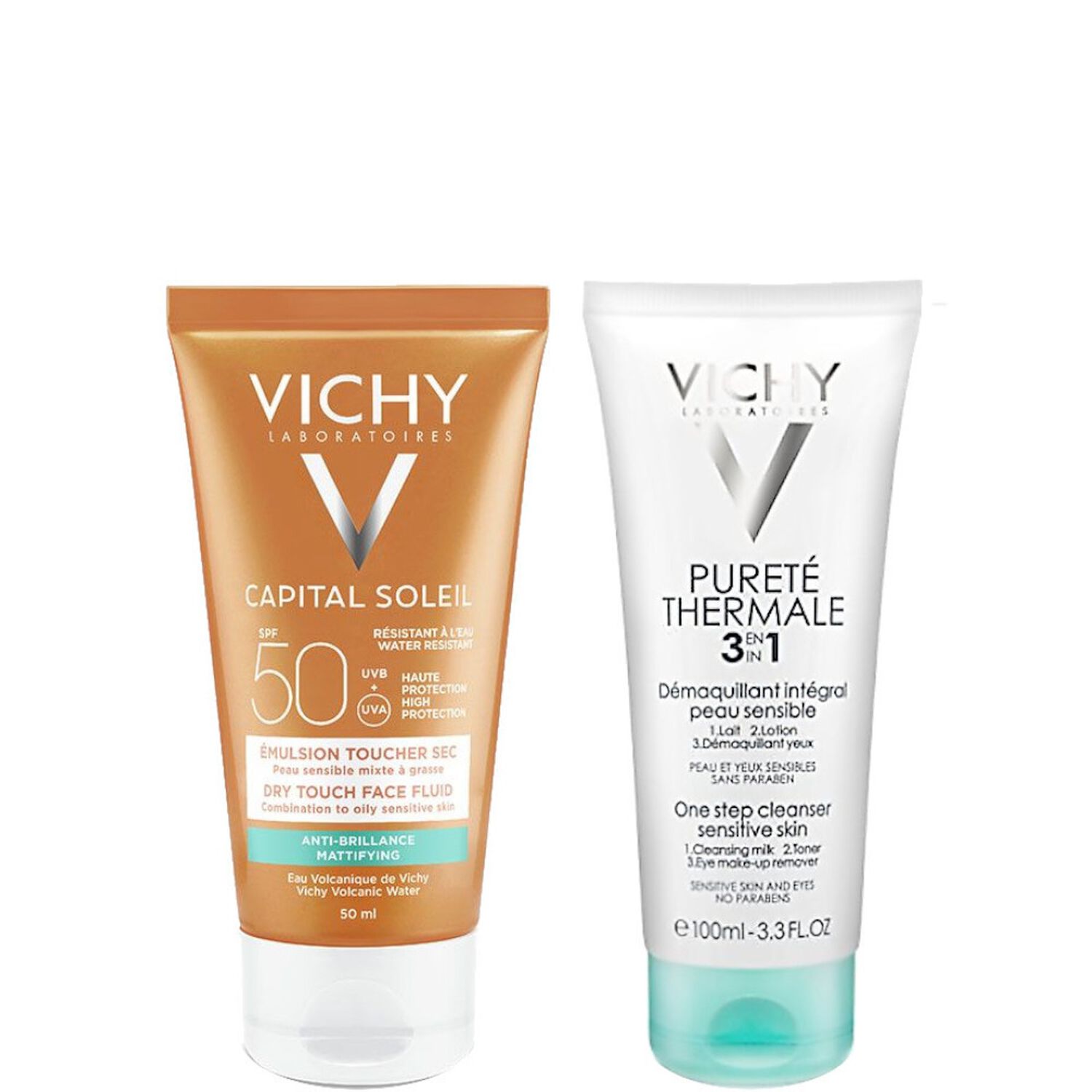 Vichy Capital Soleil SPF50+ Protection Emulsion Toucher Sec 50 ml + Lait Démaquillant 3en1 100 ml