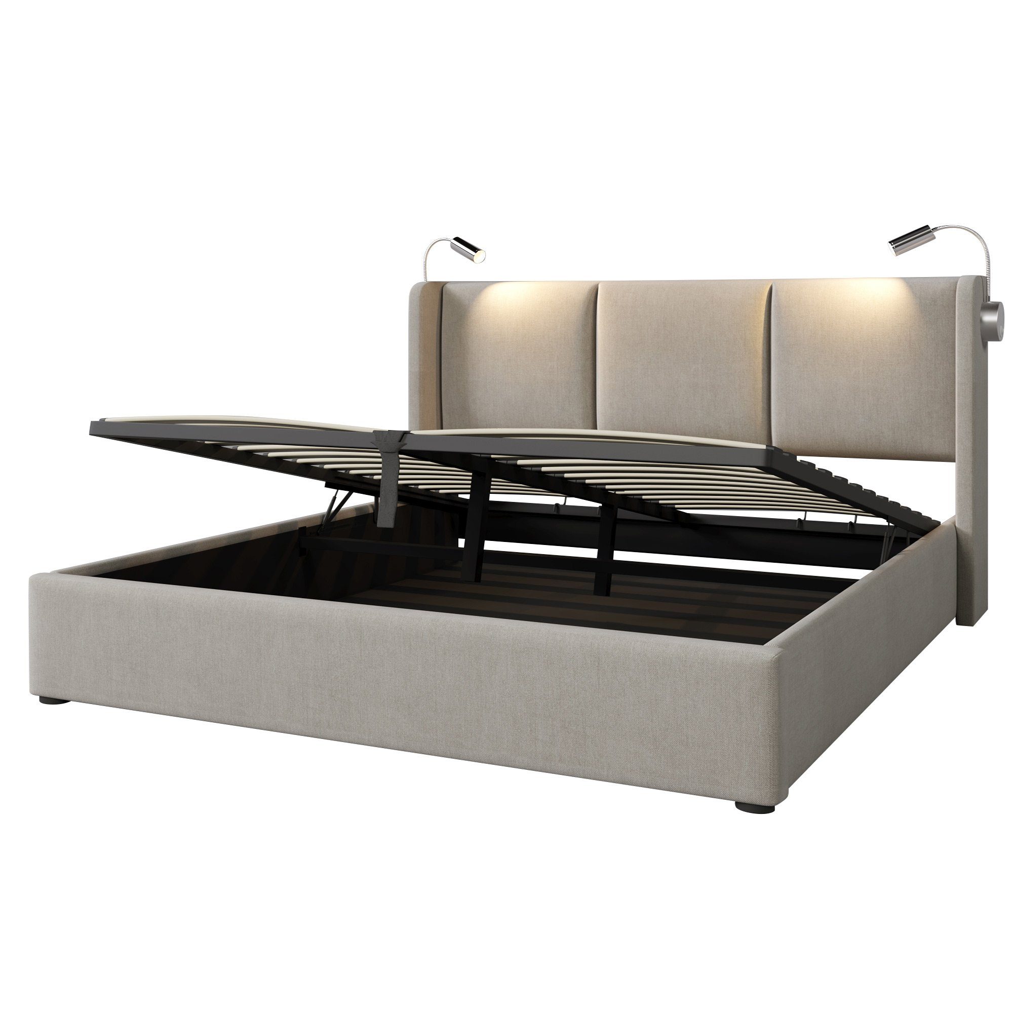Sweiko Polsterbett (Doppelbett), Stauraumbetten mit USB Ladefunktion, 140*200cm