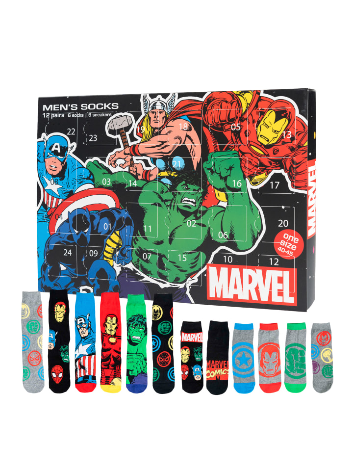 Marvel Marvel Socken Adventskalender mit 12 Paar Socken kurz und lang in Mehrfarbig günstig kaufen 40-45