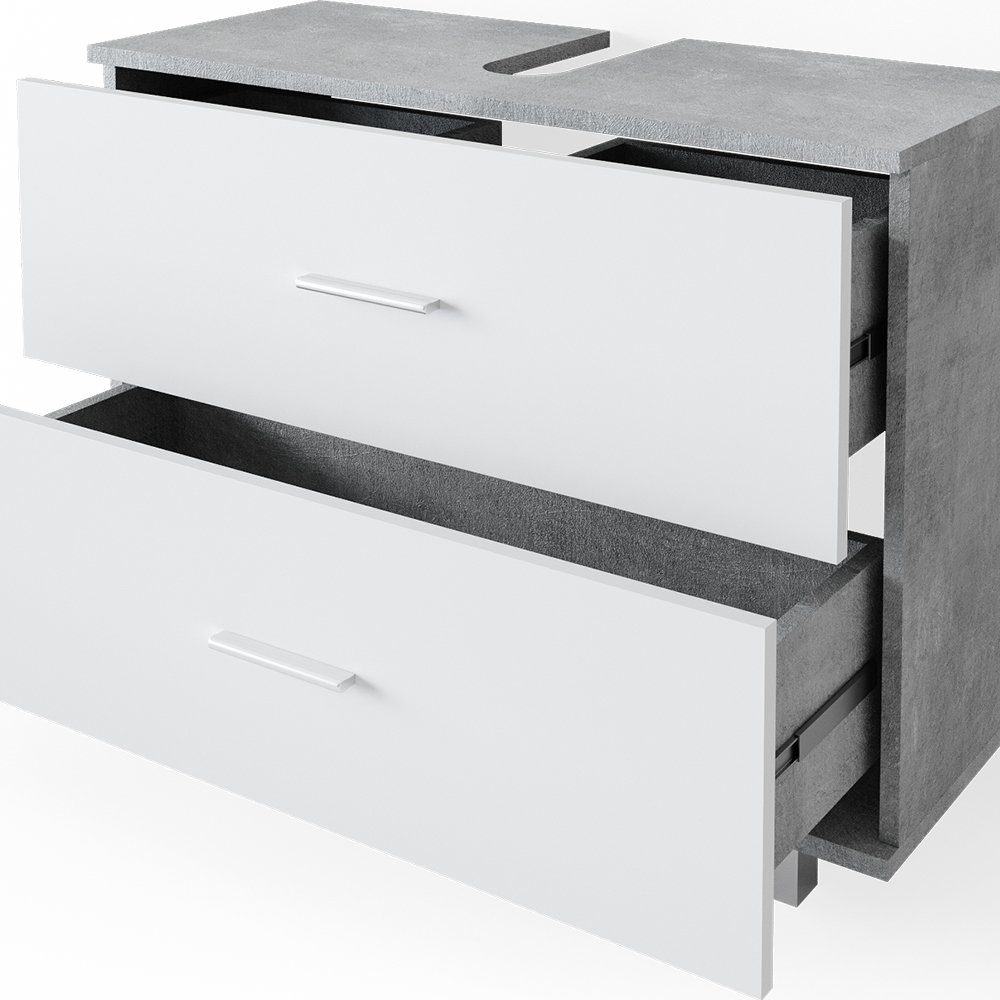 Vicco Waschbeckenunterschrank Waschtischunterschrank Badschrank ILIAS Beton Weiß Schublade