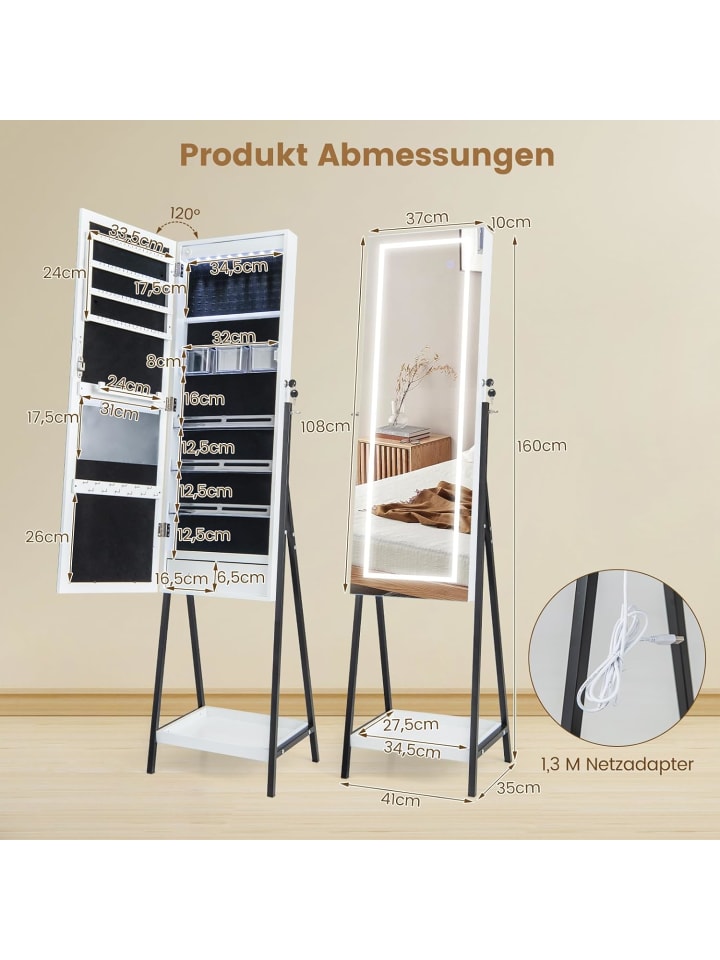 COSTWAY Schmuckschrank mit LED & Ablage in Weiß günstig kaufen onesize