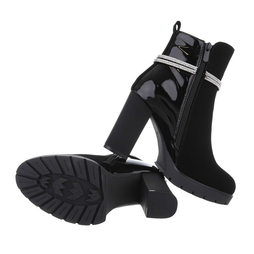 Ital-Design Damen Elegant High-Heel-Stiefelette Blockabsatz High-Heel Stiefeletten in Schwarz