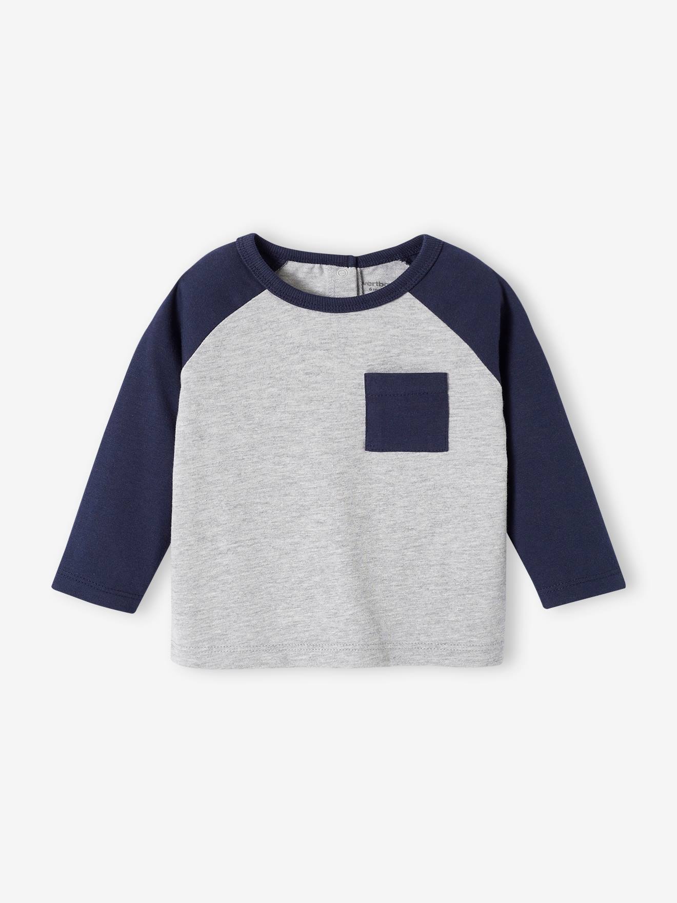 T-shirt colorblock bébé manches raglan gris clair chiné