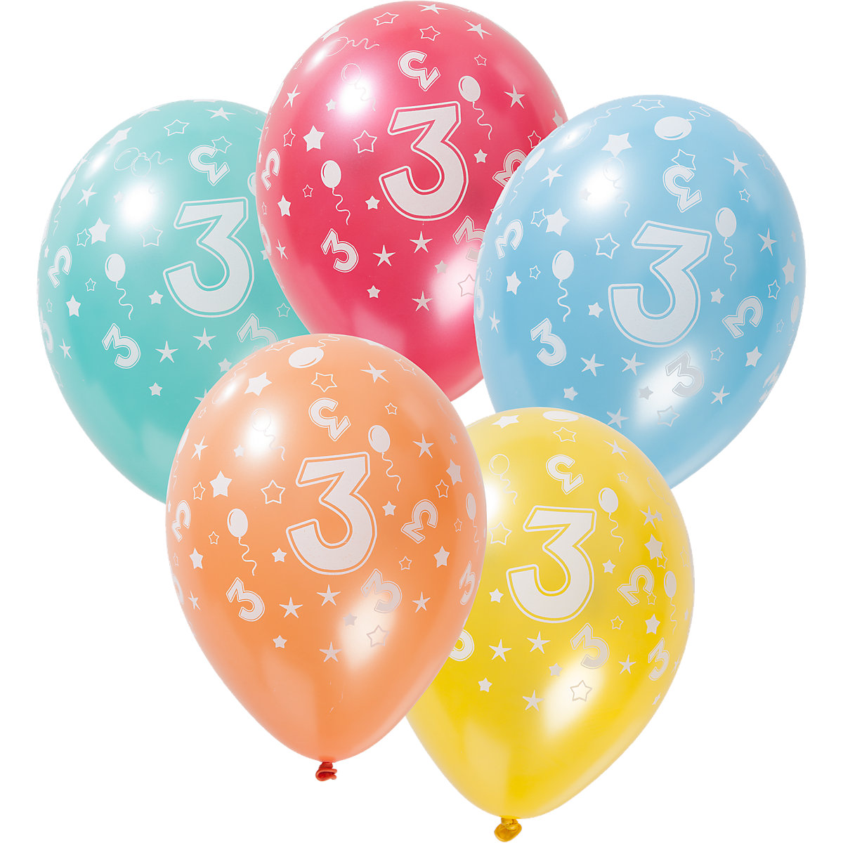 Luftballons Zahl 3, 5 Stück, 30 cm
