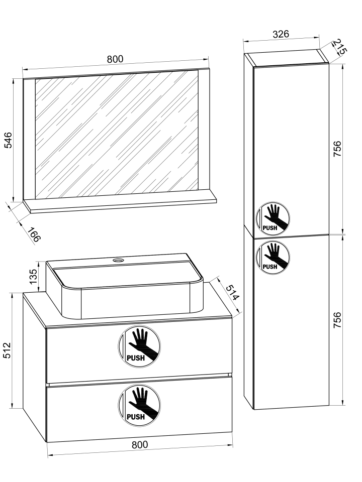 VCM  4-tlg Waschtisch Badmöbel Lendas 80 cm L Schublade in Anthrazit / Honig-Eiche günstig kaufen onesize