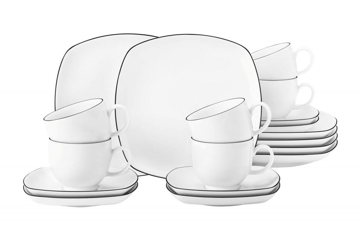 Seltmann Weiden 18-tlg Kaffeeservice Lido Black Line eckig