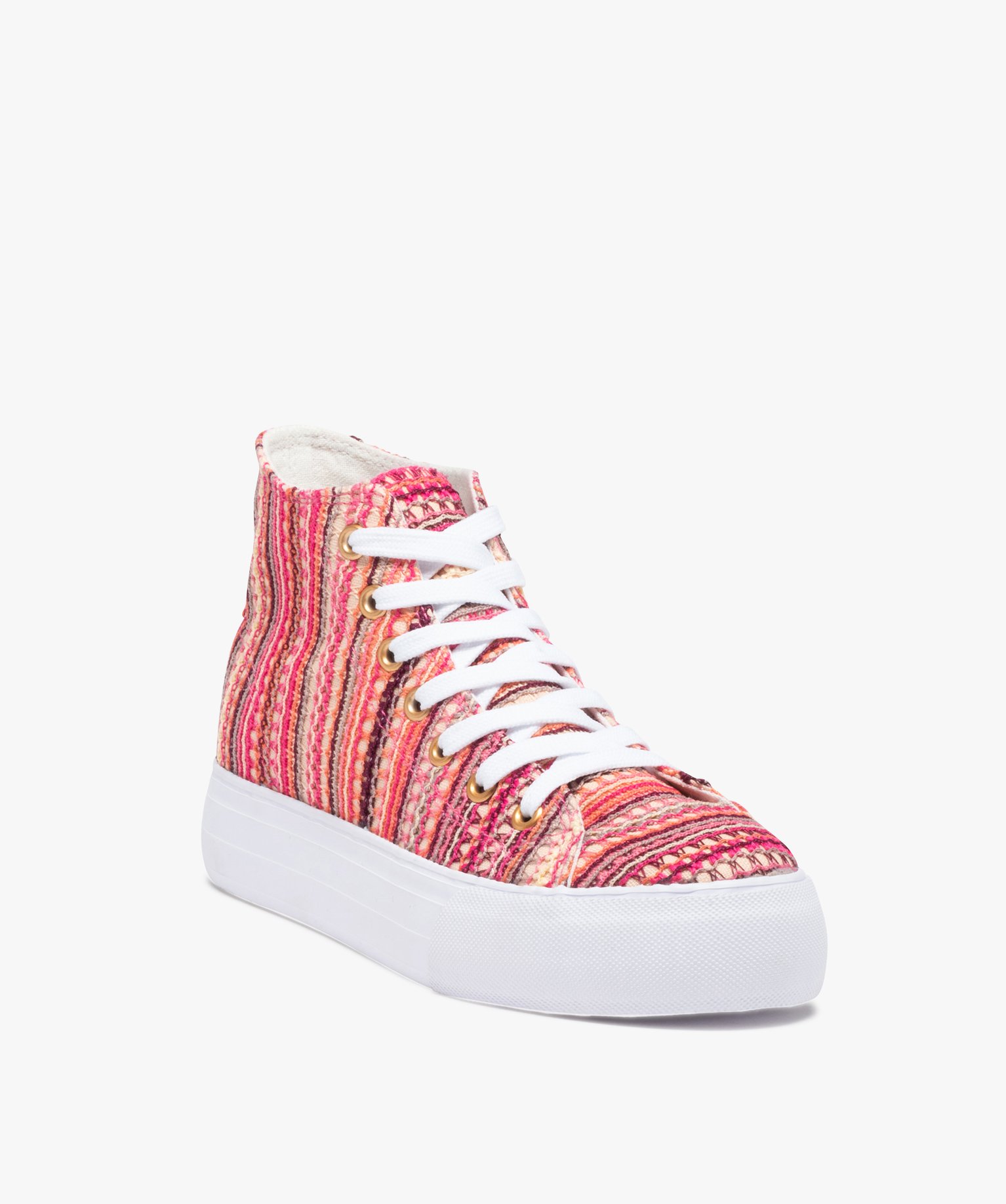 Baskets femme semi-montantes en toile multicolore beige | GEMO