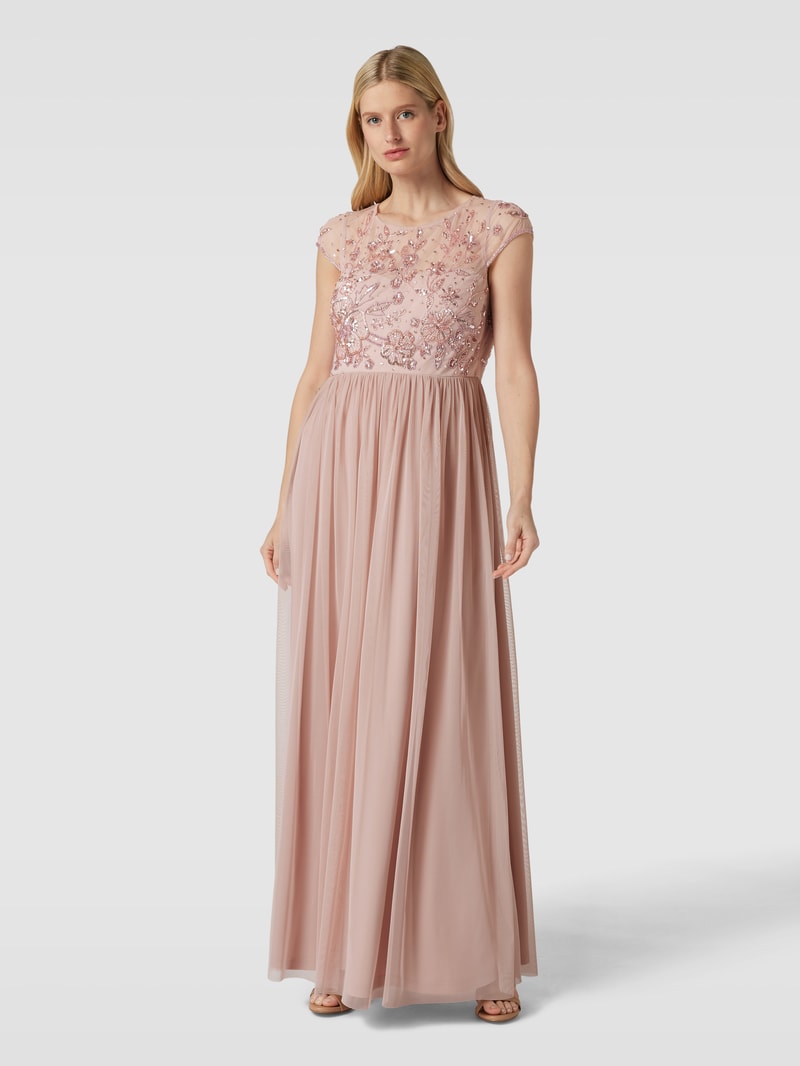 Abendkleid mit Zierbesatz in altrosa