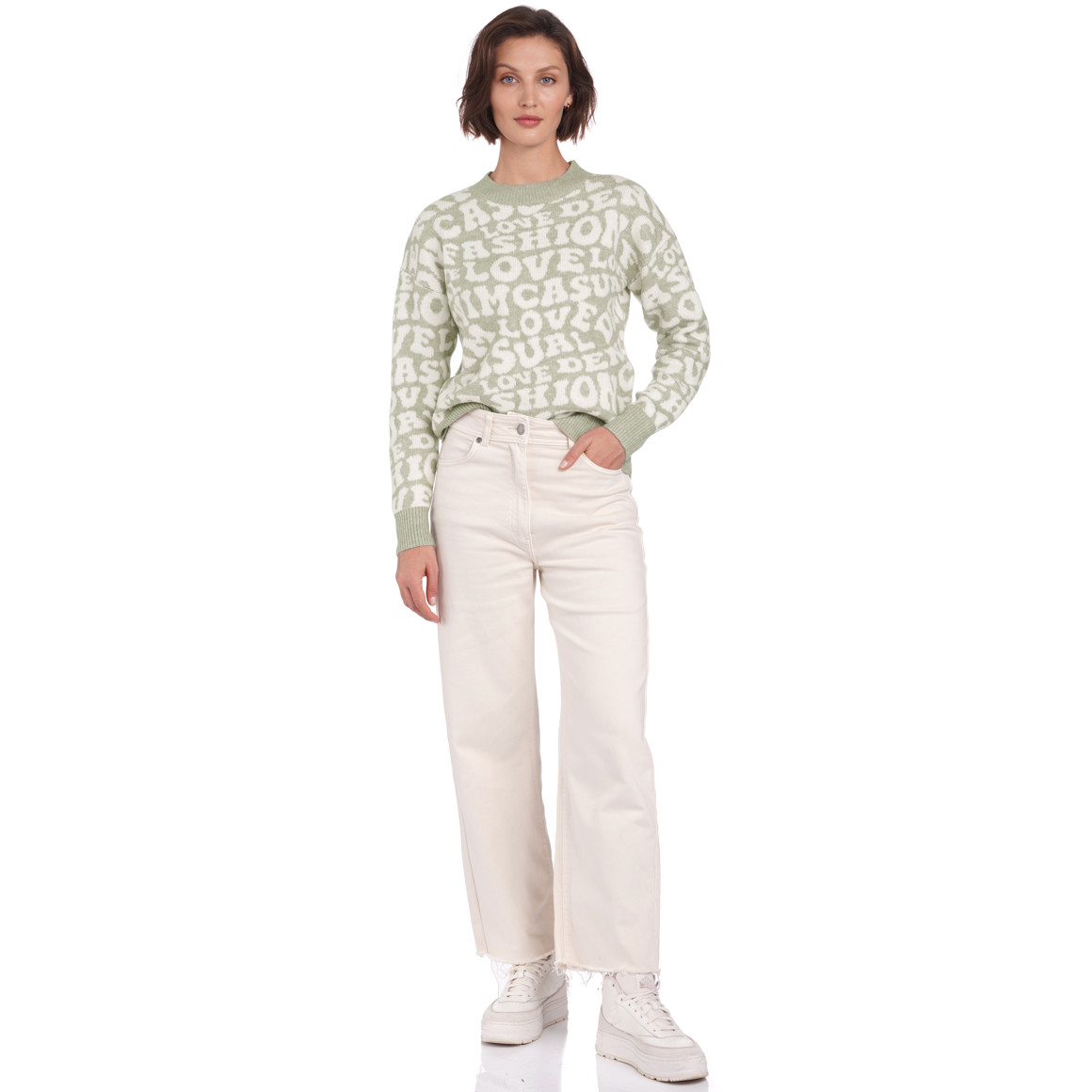 Damen Strickpullover mit Schriftzügen