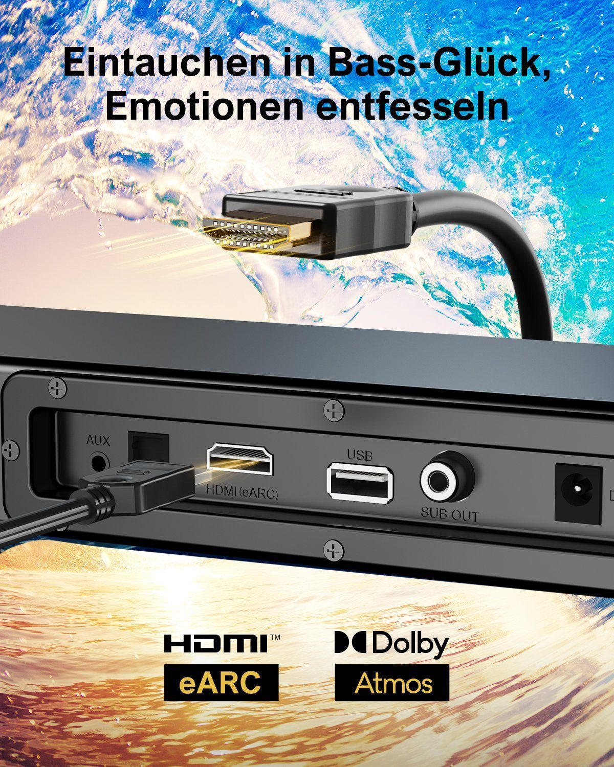 Ultimea Nova S50 2.1 Dolby Atmos Soundbar (190 W, Dolby Atmos, Verbesserter Bass TV Lautsprecher, 3D Surround, HDMI eARC)
