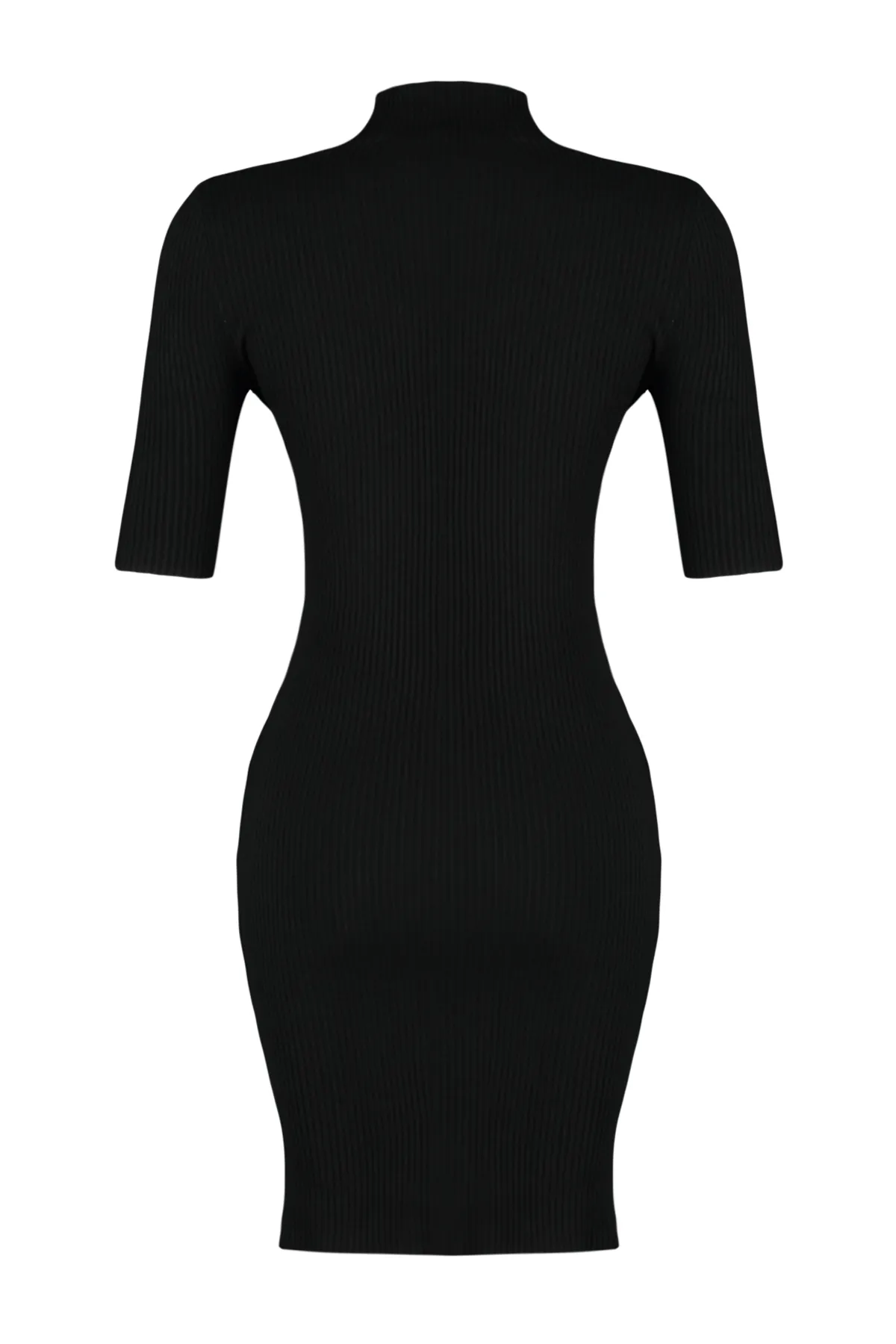 Trendyol Collection  Schwarzes Mini-Strickkleid mit hohem Kragen TWOAW24EL00235
