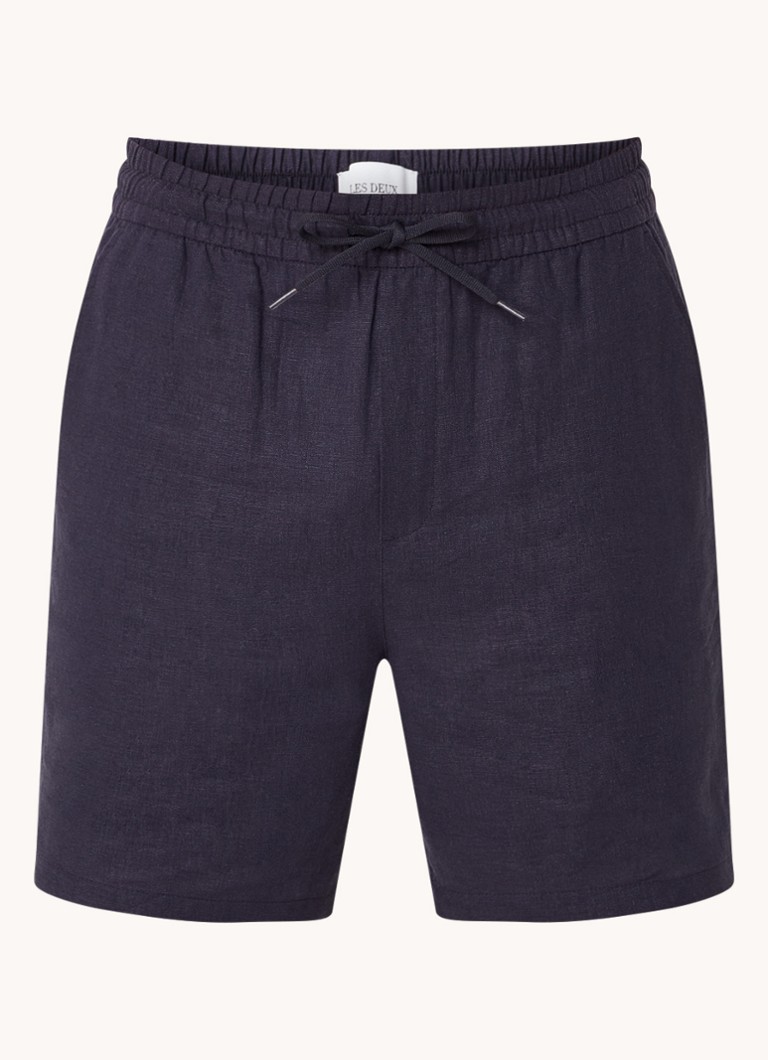 Les Deux Otto - pantaloni scurți drepți din amestec de in, cu buzunare laterale