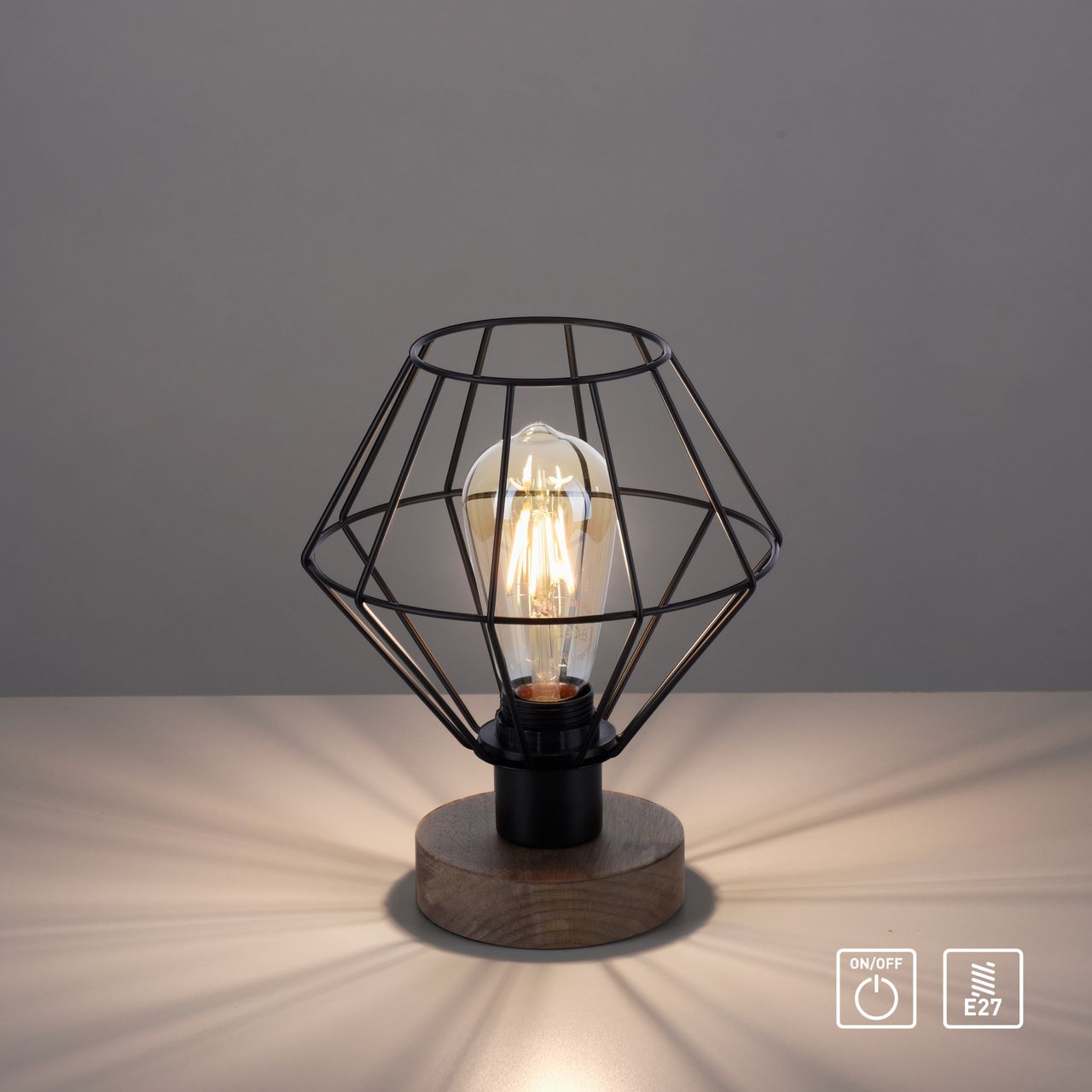 JUST LIGHT LeuchtenDirekt Tischleuchte KASKA, Holzdekor, 1xE27 max. 40 W, Innenleuchte, IP20