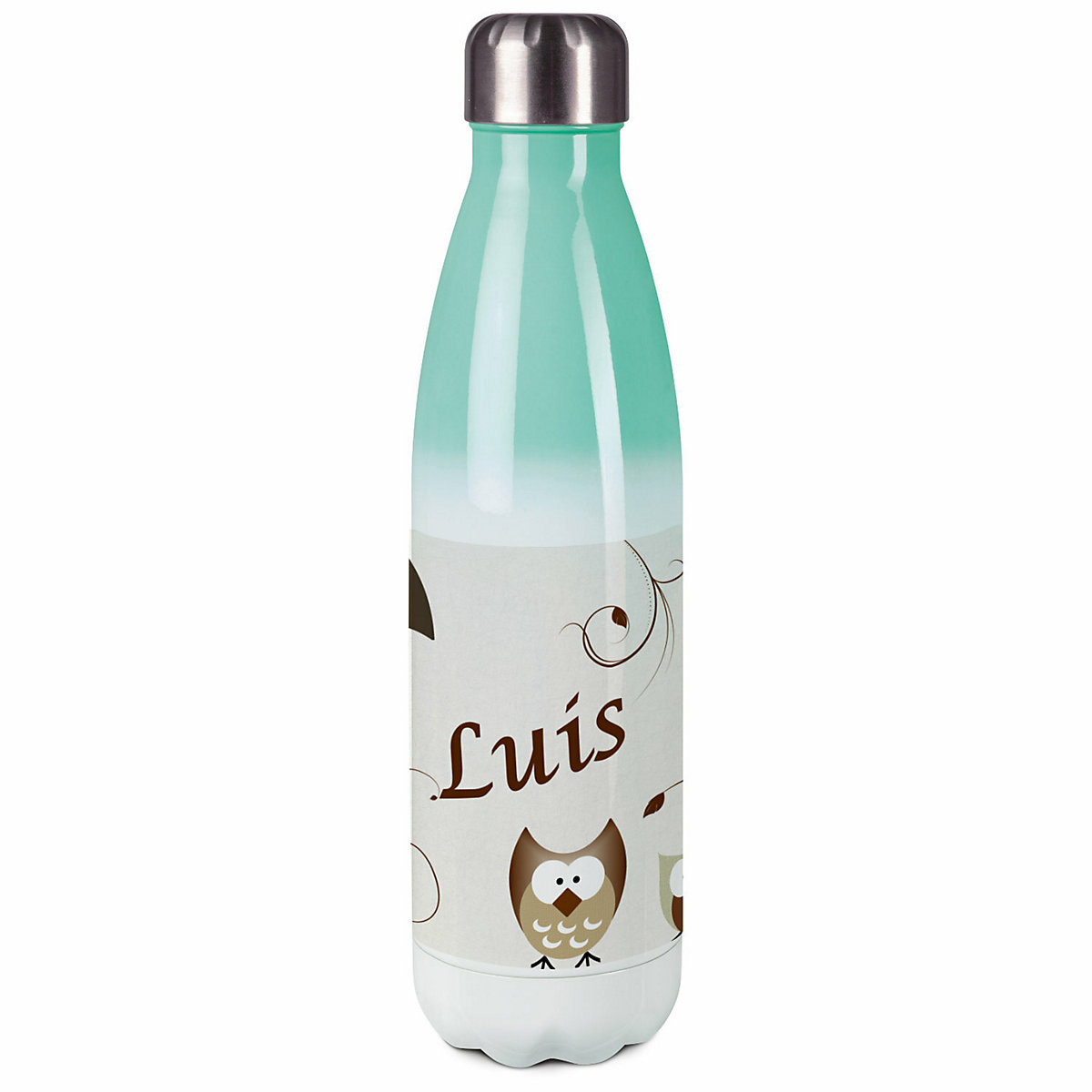 Edelstahl Kinder Thermoflasche / Trinkflasche bunt Eule Farbe beige Spülmaschinenfest, Auslaufsicher, Bruchfest, Doppelwandig, Für Heißgetränke geeignet, Mit Deckel, Isoliert