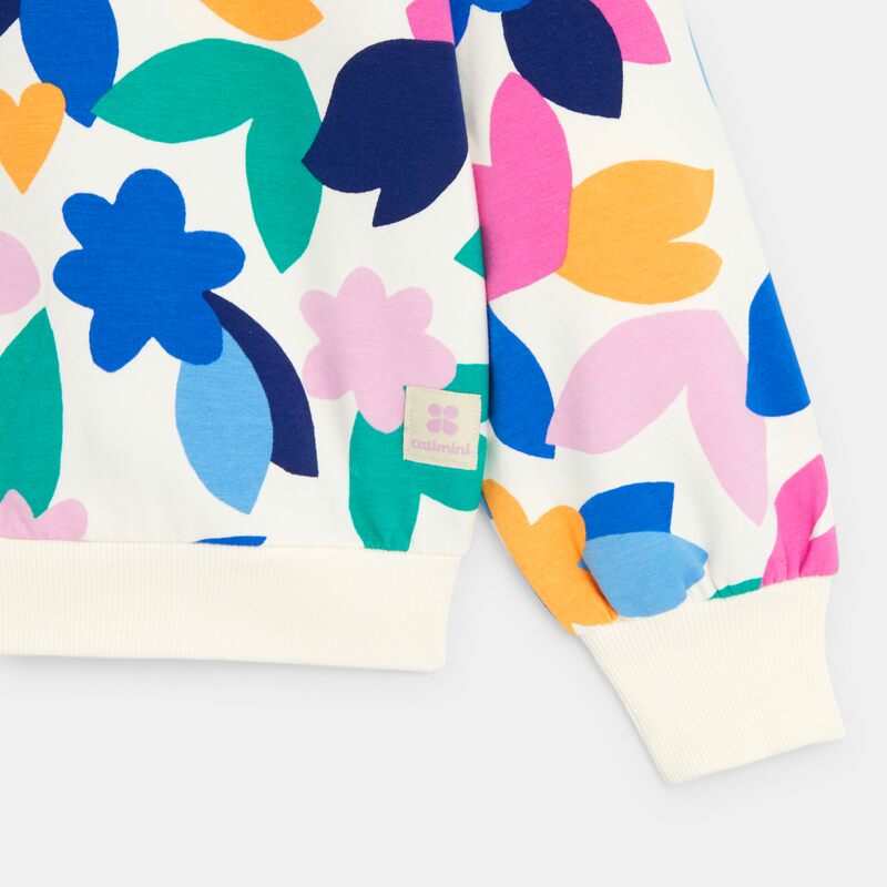 Sweat fille molleton inspiration papier découpé fleuri blanc Catimini