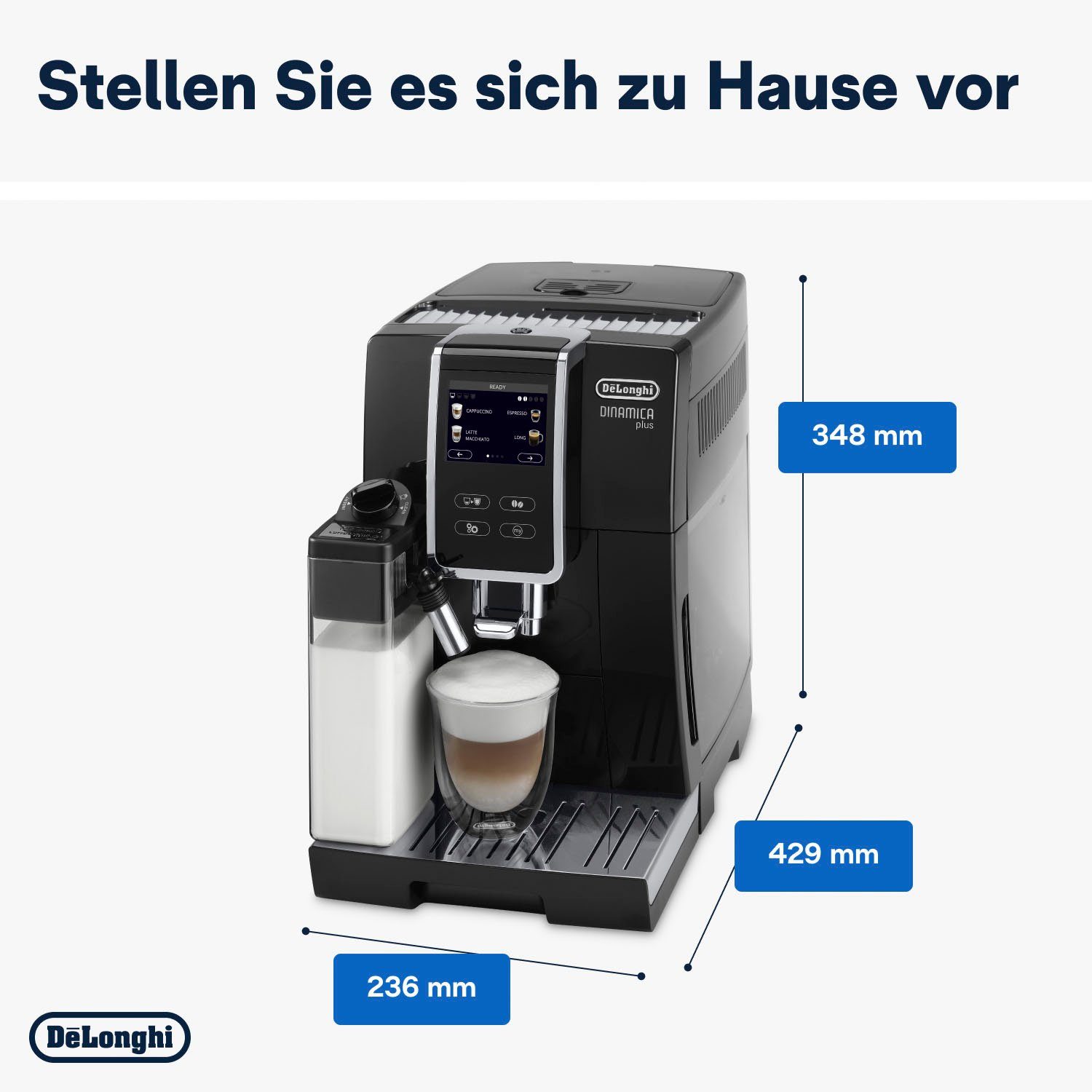 De'Longhi Kaffeevollautomat Dinamica Plus ECAM 370.70.B, mit LatteCrema Milchsystem und Kaffeekannenfunktion