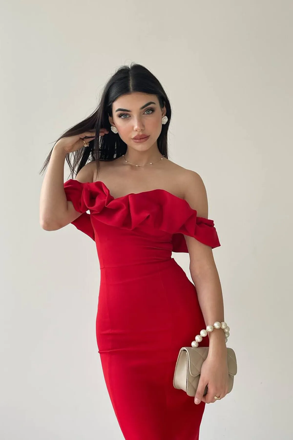 SONREİR  NIEDRIGE SCHULTERKLEID IN MIDI-LÄNGE