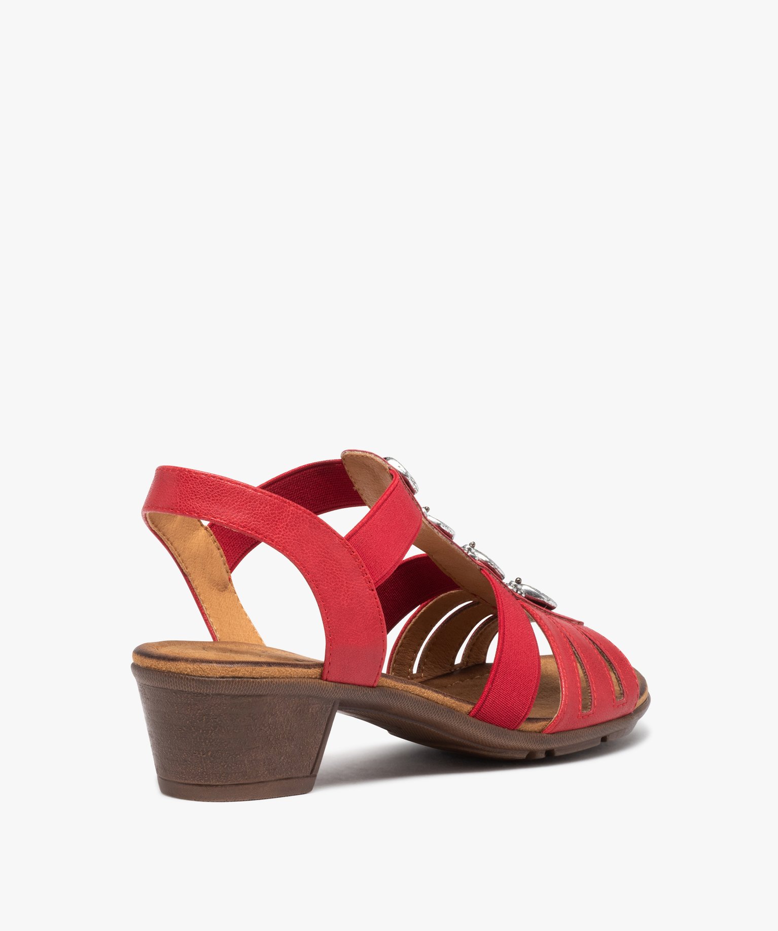 Sandales femme confort à talon et brides élastiquées rouge | GEMO
