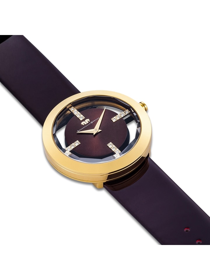 Rhodenwald & Söhne Damen Quarzuhr gelbgold Echtleder dunkelbraun in dunkelbraun günstig kaufen 18 cm