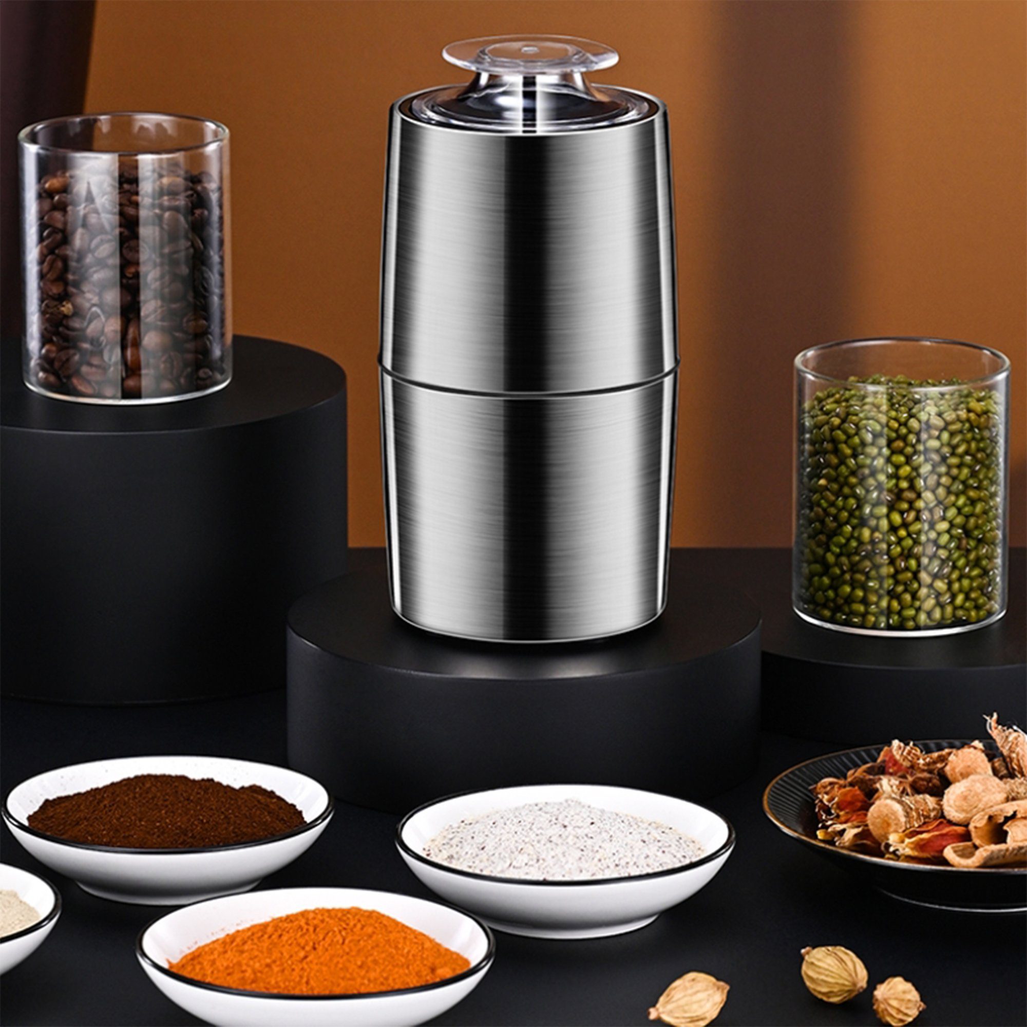 QTIYE Kaffeemühle,Kaffeemühle Elektrisch,200 W,Gewürz Mühle,mit 304 Edelstahlmesser, 50g Fassungsvermögen,Geeignet für Kaffee, Nüsse, Gewürze