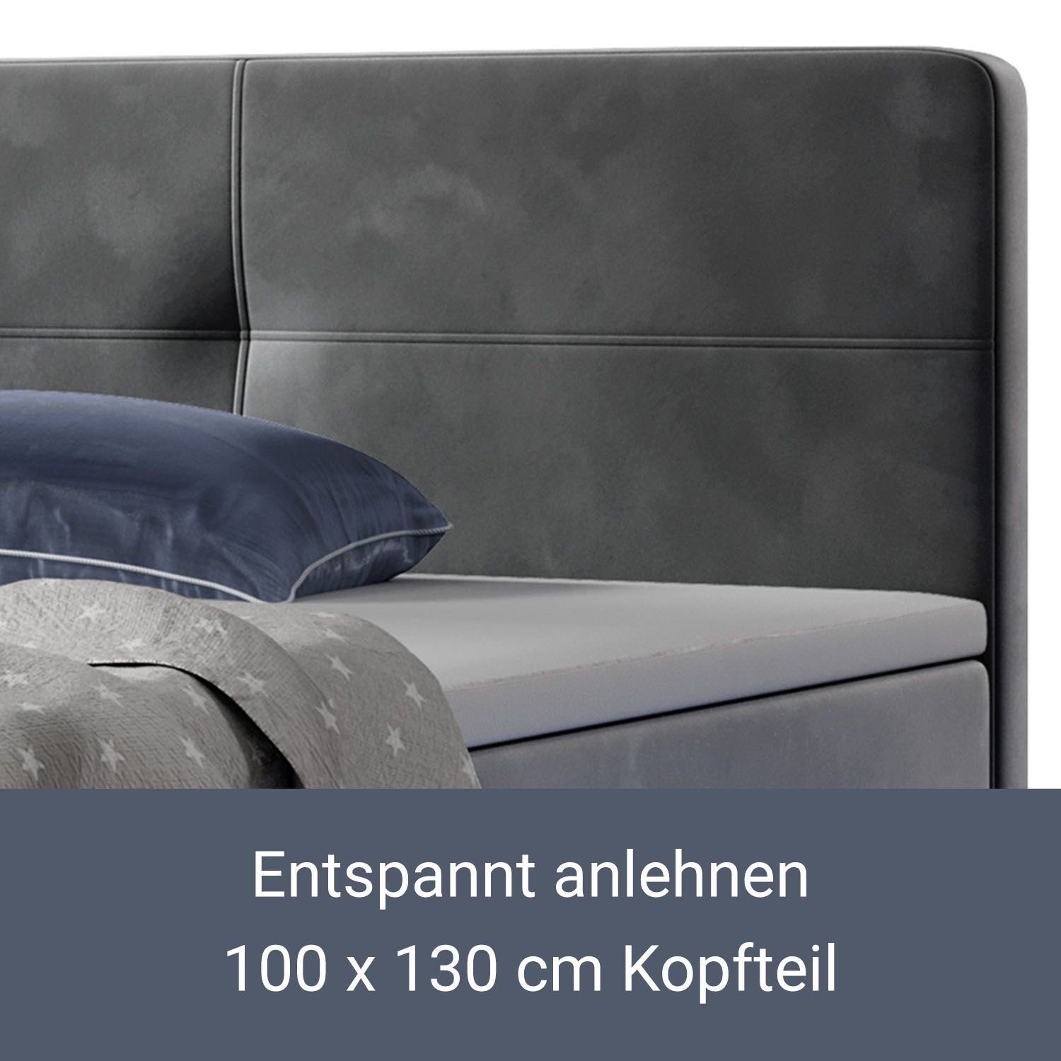 Juskys Boxspringbett Houston, 120x200 cm, Bonell-Federkernmatratzen, Topper, LED-Beleuchtung