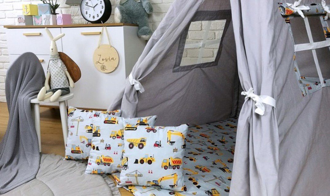 Pamek Tipi-Zelt Kinder Spielzelt Teepee Tipizelt Spielset für Kinder Baustelle Bagger, Personen: 2 (6 tlg., Komplettset ohne Decko)
