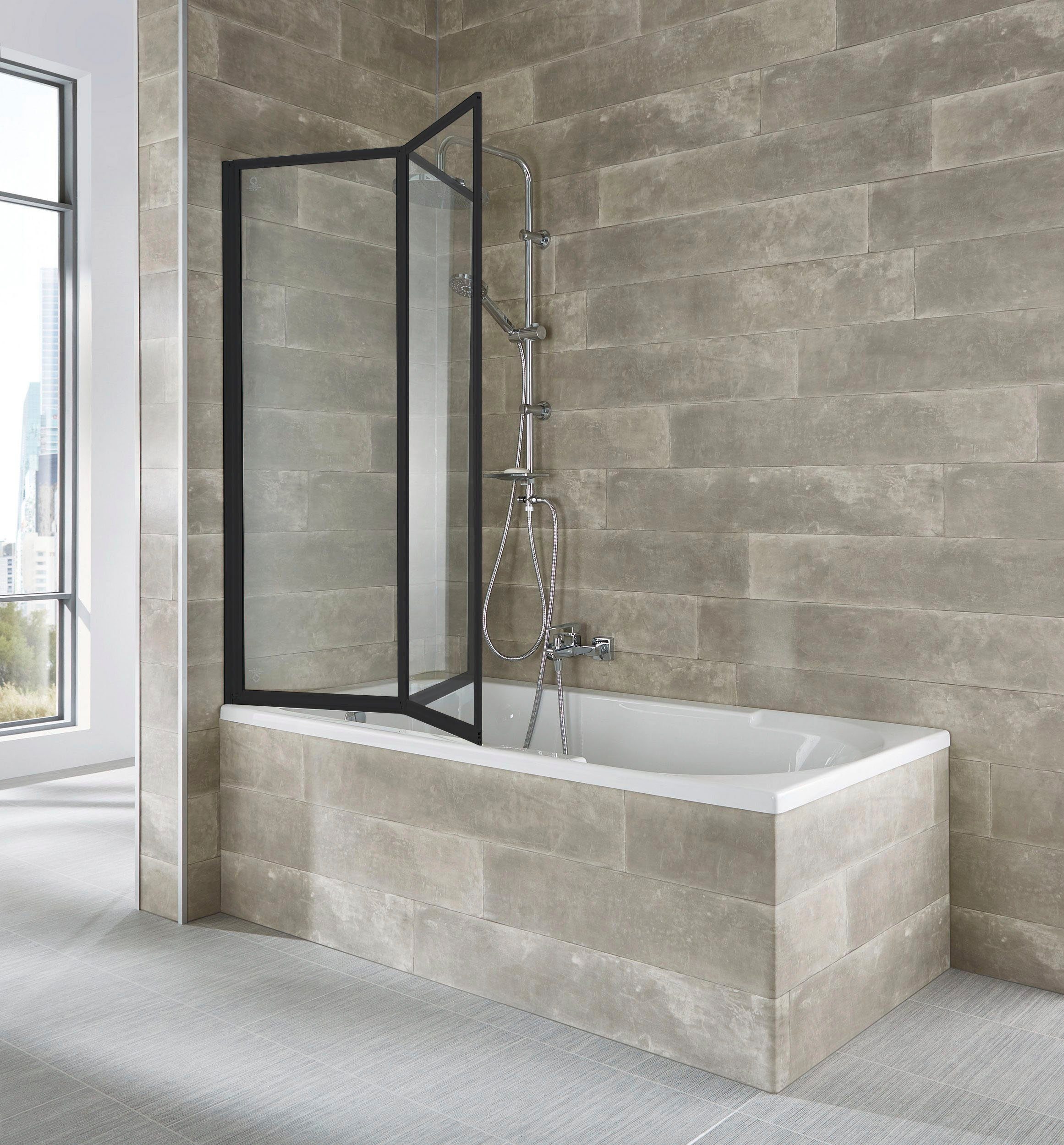 welltime Badewannenaufsatz Nassau, Einscheibensicherheitsglas, (2 tlg), Badewannenfaltwand, Spritzschutzwand für Badewanne