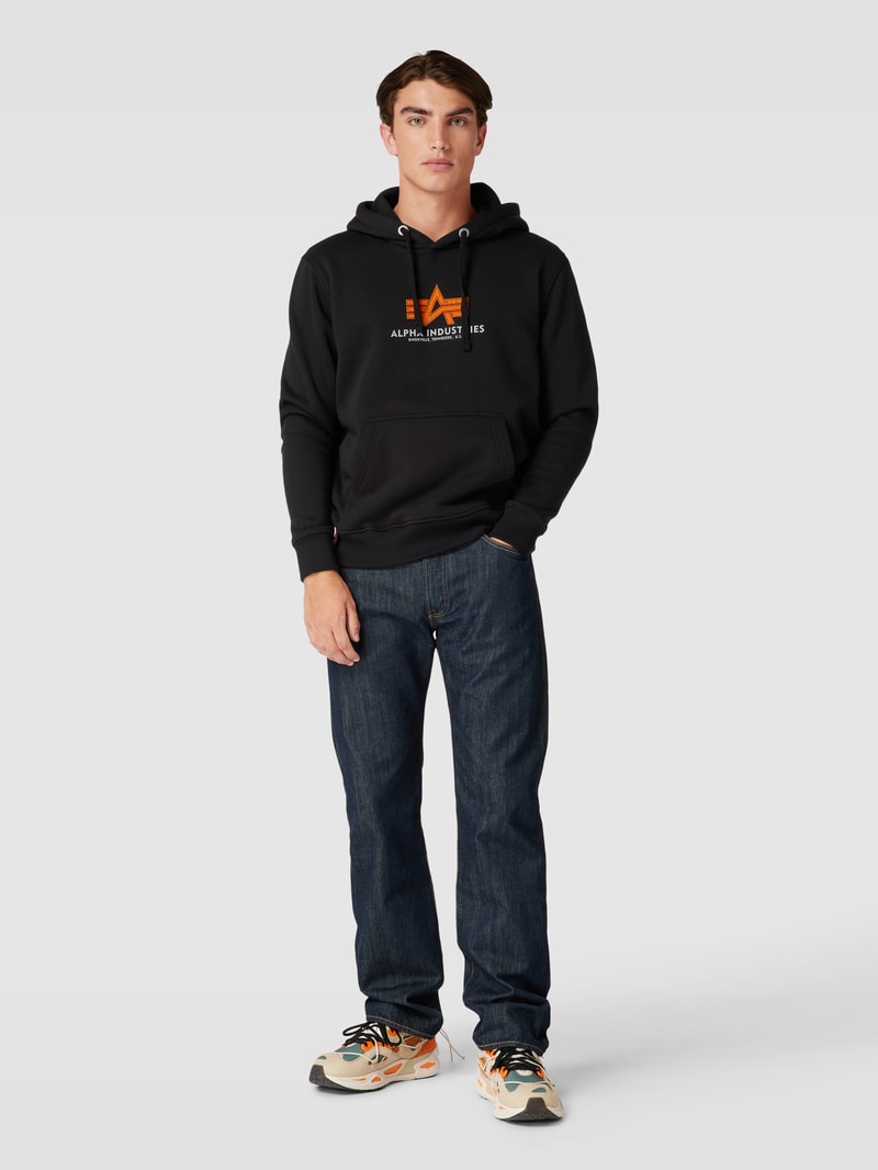 Hoodie mit Label-Print in schwarz
