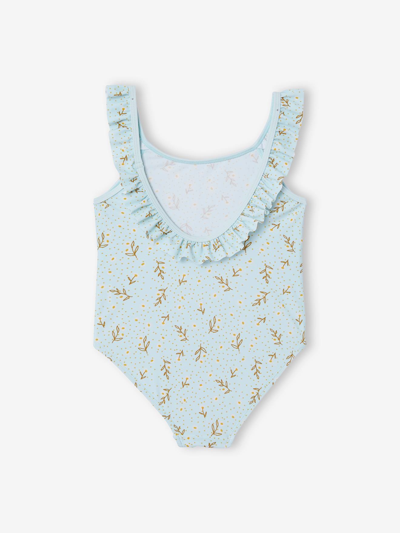 Maillot de bain 1 pièce fille imprimé marguerites bleu glacier imprimé
