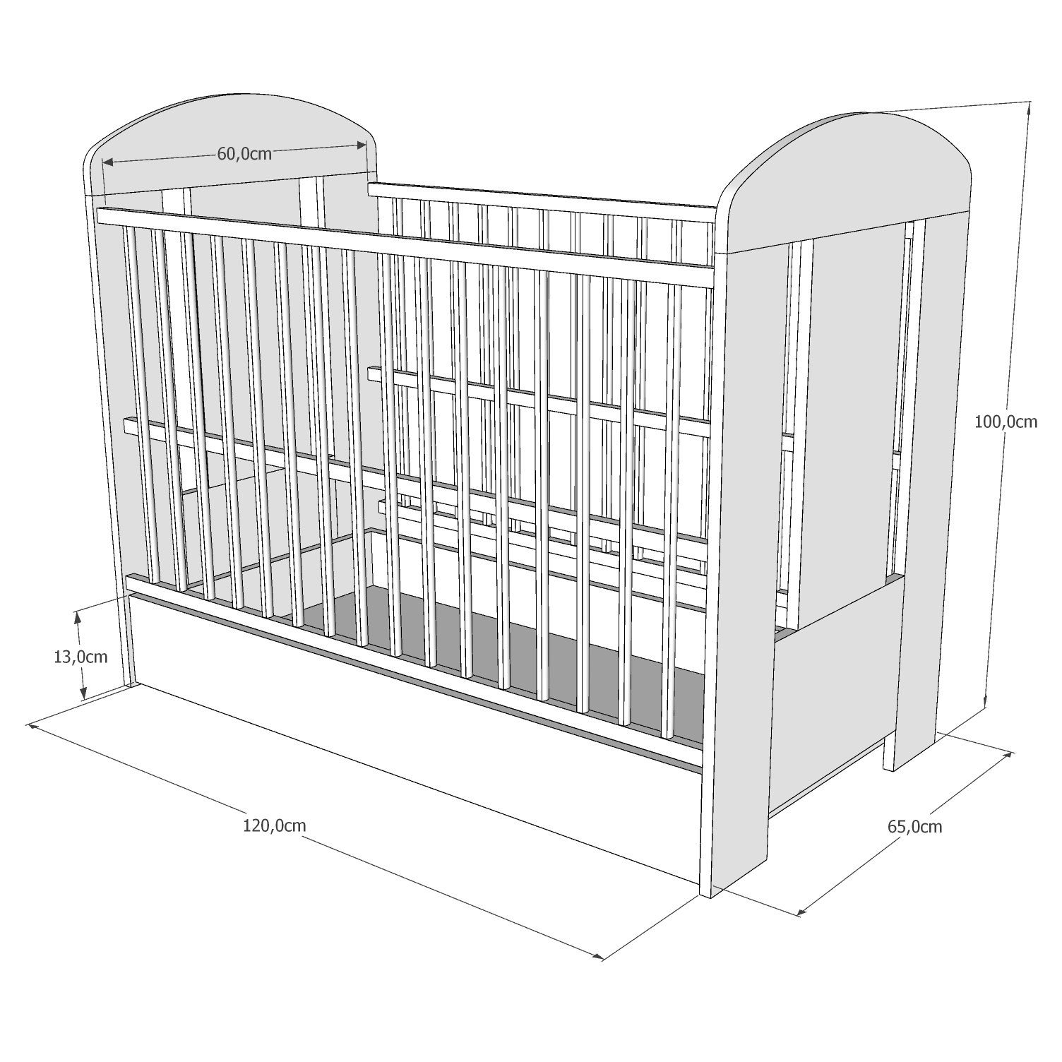 LCP Kids Kinderbett Princess 60x120 cm (1-tlg., Bett ohne Matratze, ohne Bettkasten), 3 entnehmbare Schlupfsprossen an einem Seitenteil, einfache Montage