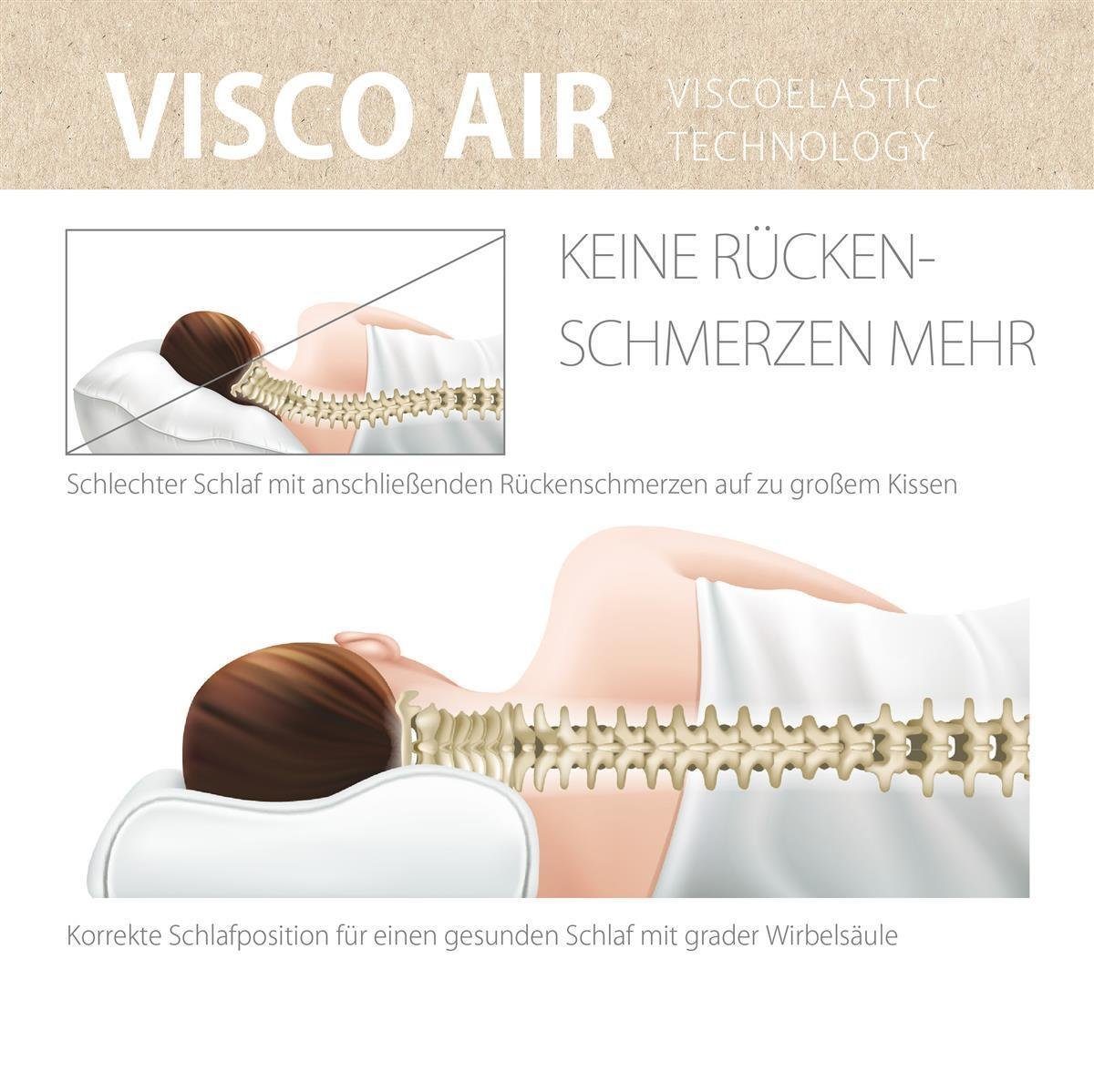 Nackenstützkissen Visco Air High Orthopedic, SEI Design, Bezug: Thermoregulierender Bezug, Rückenschläfer, Seitenschläfer, Bauchschläfer, Viscoelastischer Memory-Schaum - deutscher Qualitätsschaum von BASF