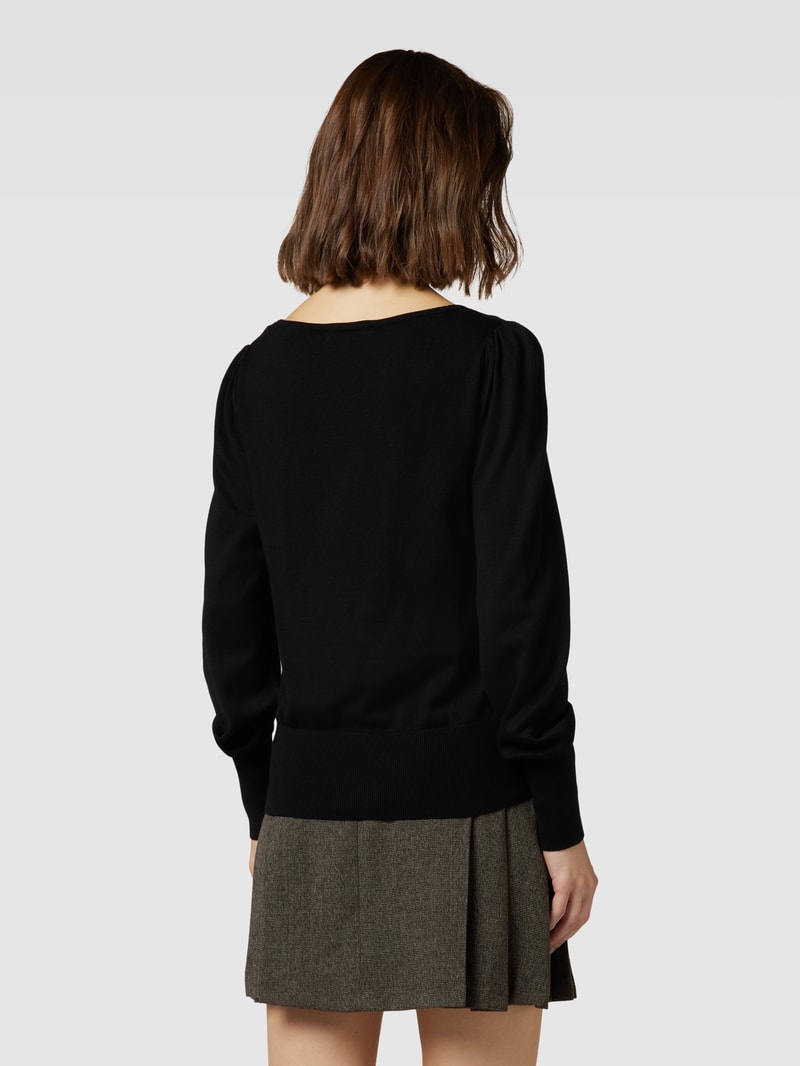 Strickpullover mit U-Boot-Ausschnitt und Puffärmeln in schwarz