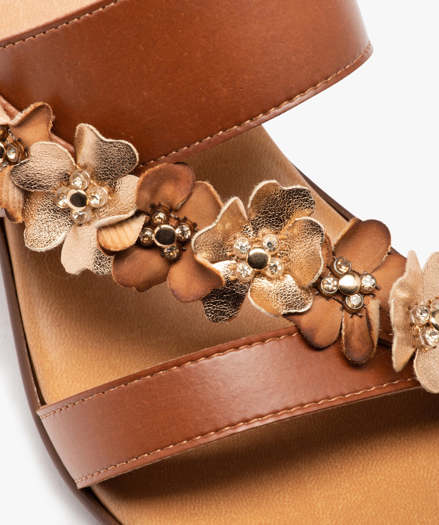 Mules femme compensées avec bride à fleurs marron | GEMO