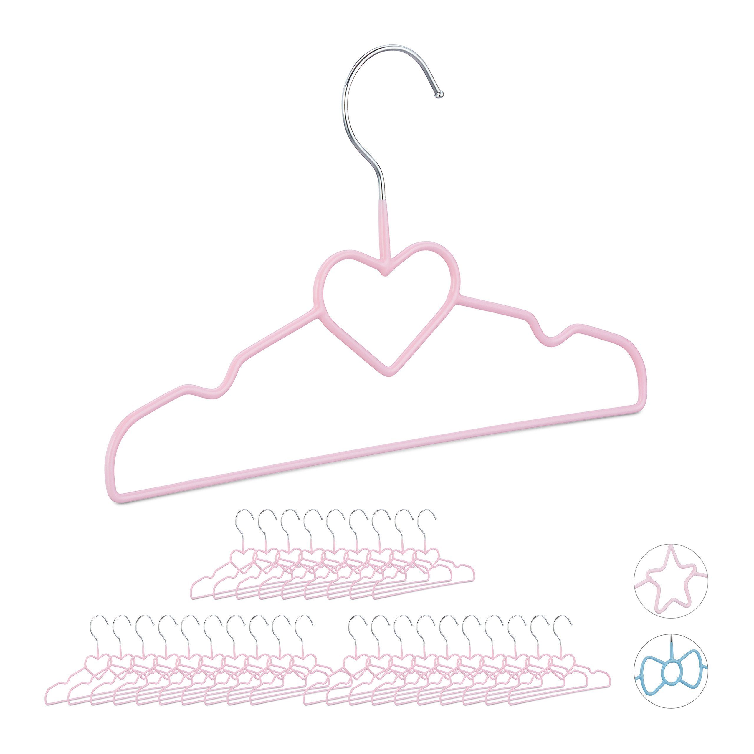 relaxdays Kleiderbügel 30 x Kinderkleiderbügel Herz rosa