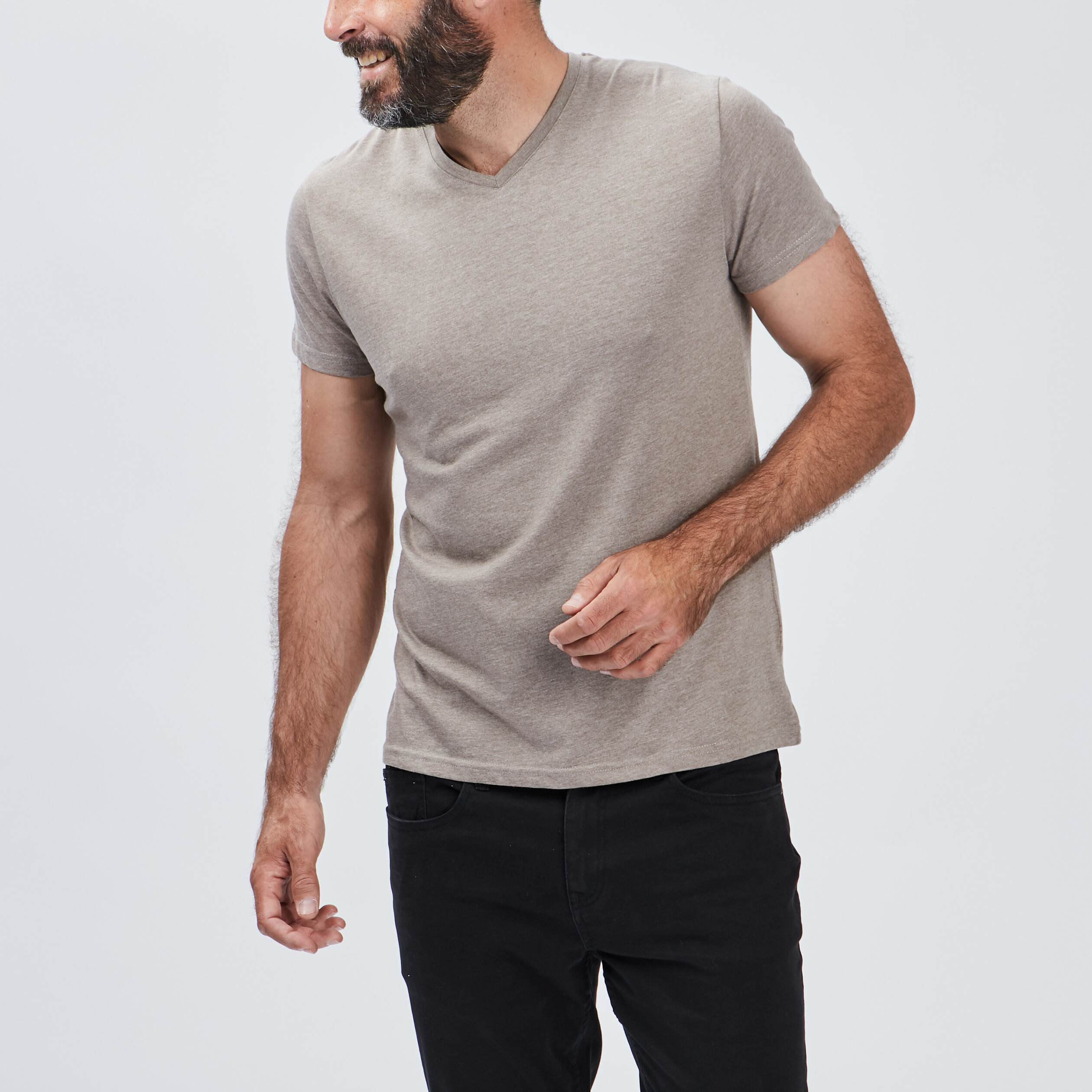 T-shirt manches courtes coton col V taupe homme | La Halle
