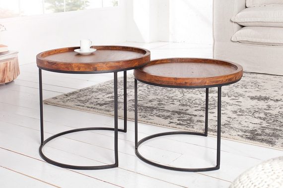 riess-ambiente Beistelltisch ELEMENTS Ø55cm natur / schwarz (Set, 2-St), Akazie-Massivholz · rund · Metall-Gestell · Wohnzimmer · Industrial