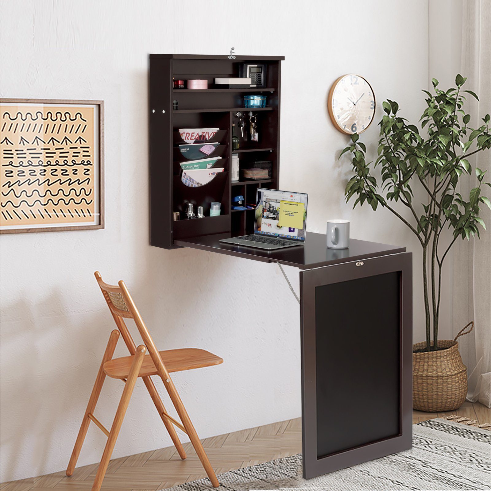 COSTWAY Klapptisch, Küche, Wand, Esstisch, mit Tafel, 87x60x150cm